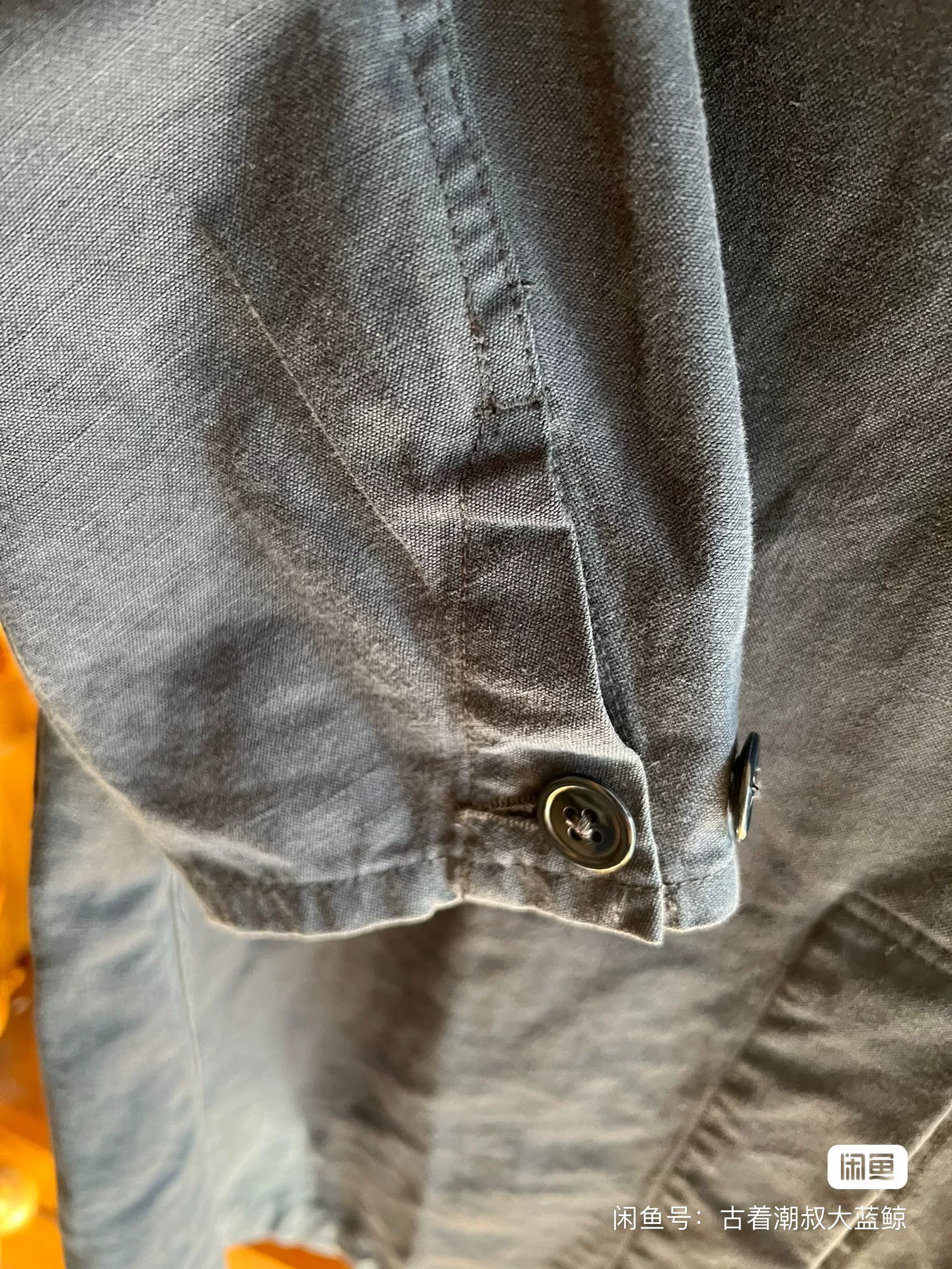 Neighborhood Indigo Linen Workwear Trench Coat — label