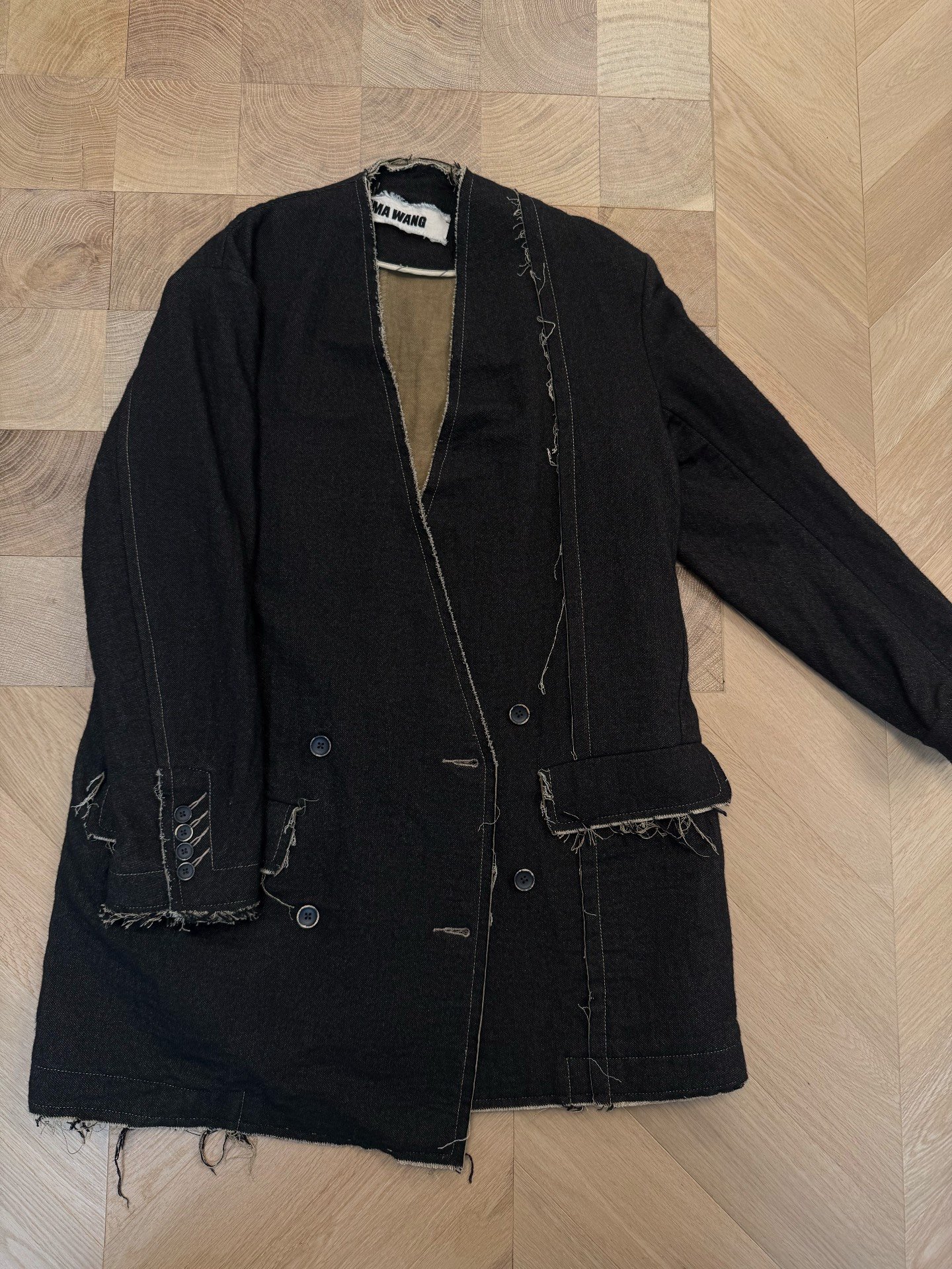 UMA WANG Black Distressed Coat