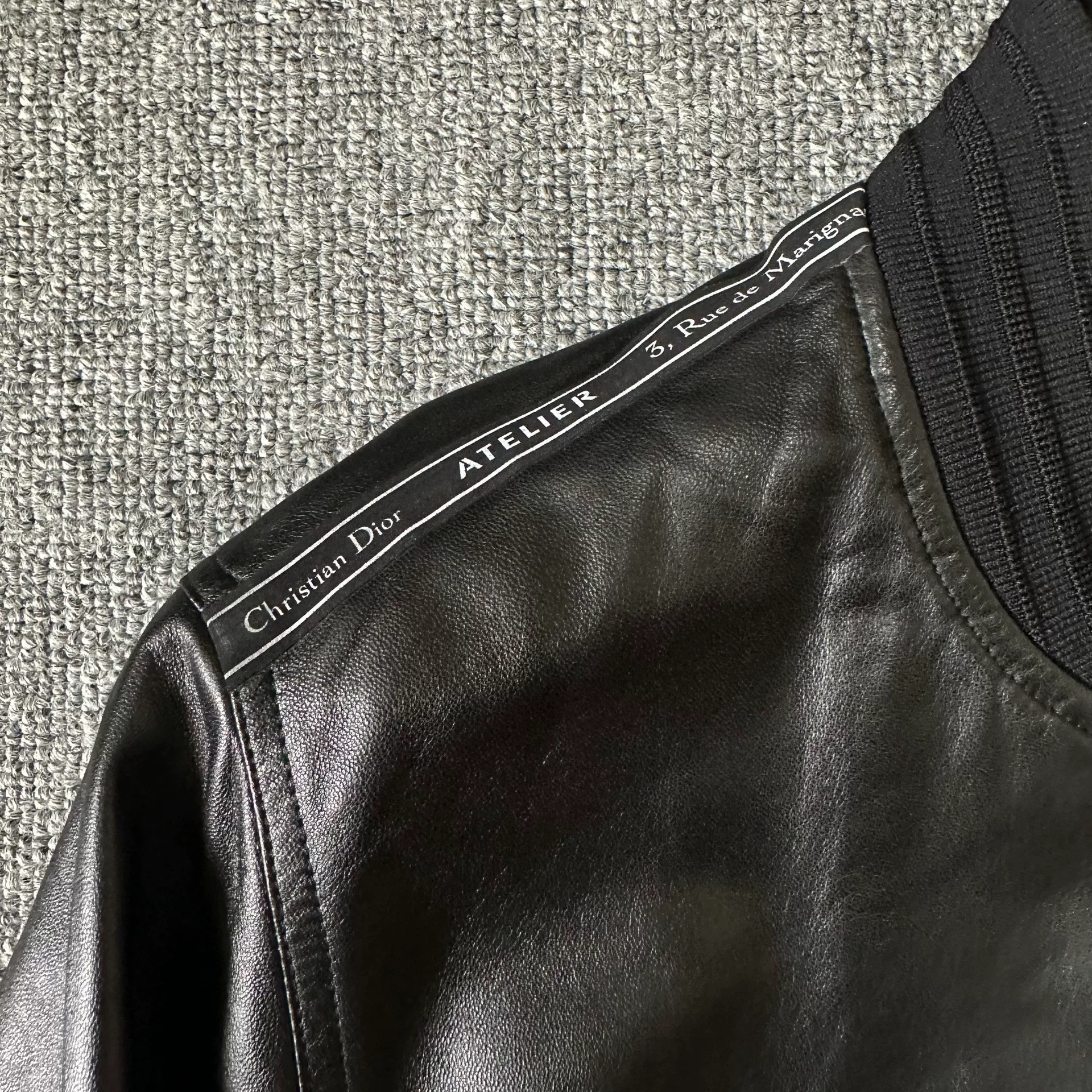 Dior Homme Black Leather Bomber Jacket — detail