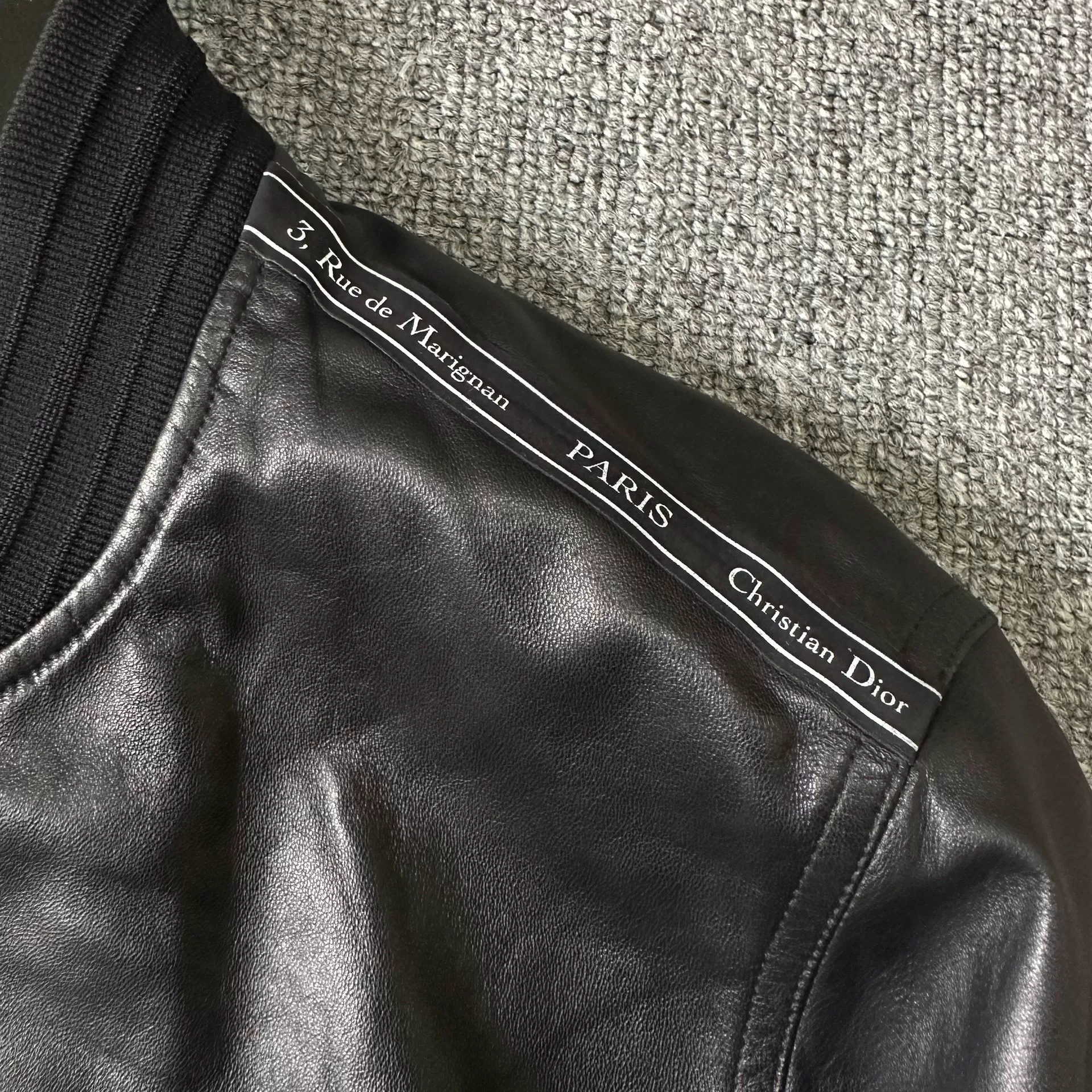 Dior Homme Black Leather Bomber Jacket — back