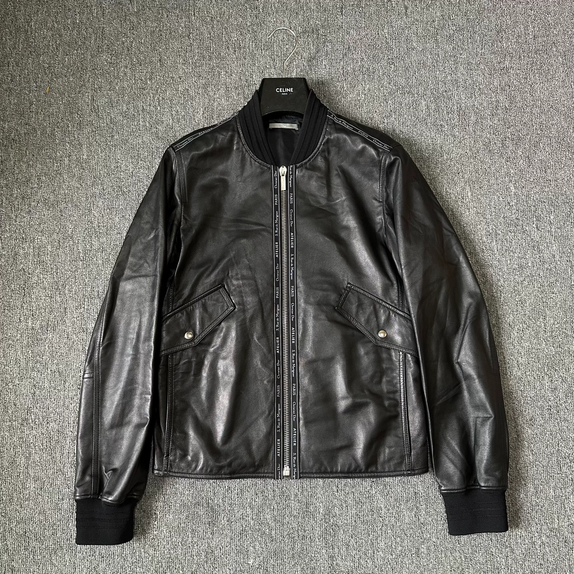 Dior Homme Black Leather Bomber Jacket