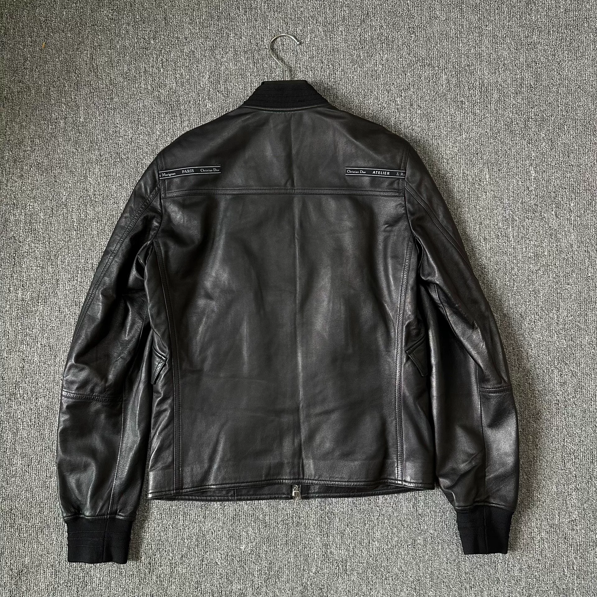 Dior Homme Black Leather Bomber Jacket — label
