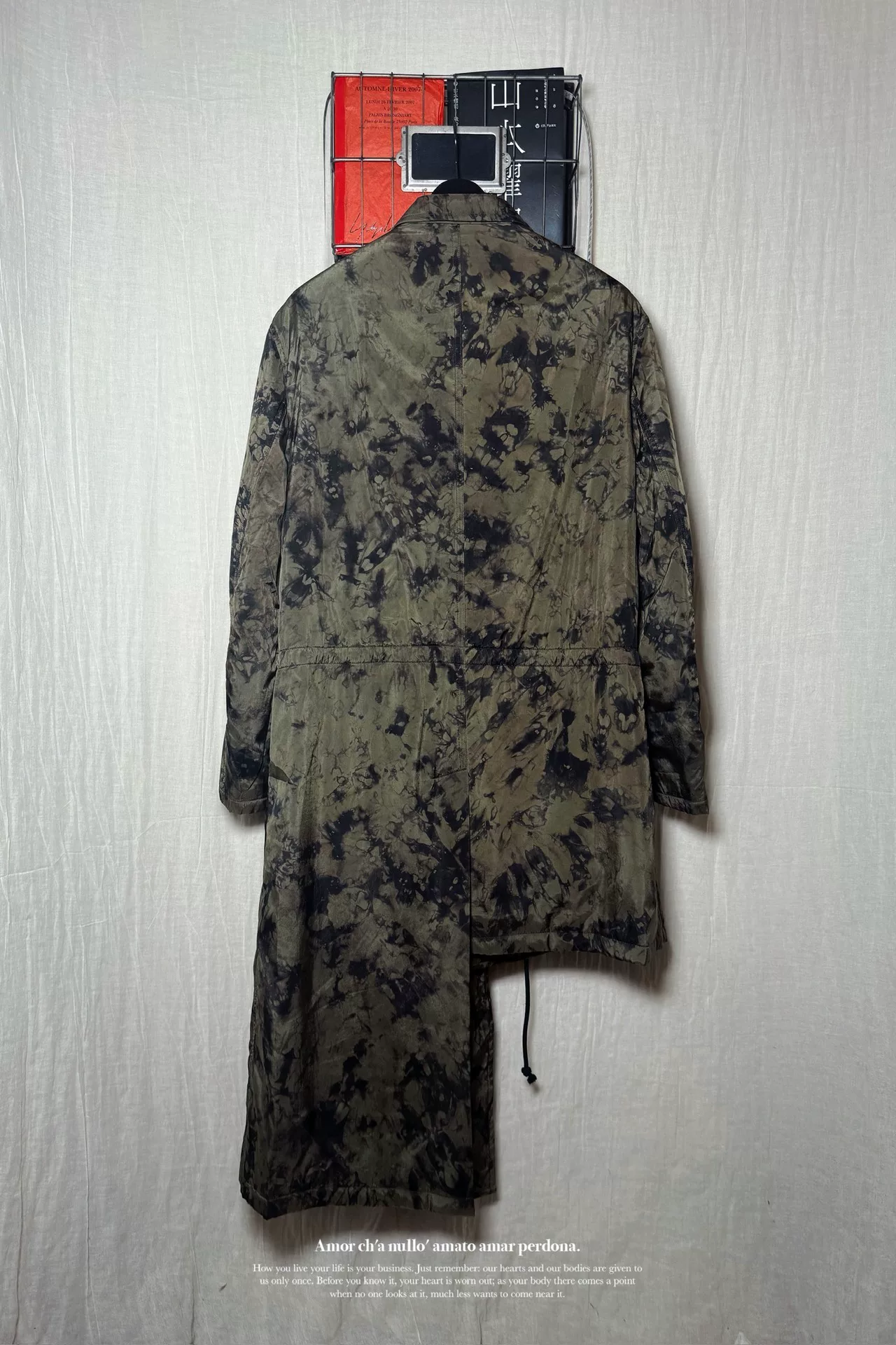 Yohji Yamamoto 20AW Satin Splatter Coat — label