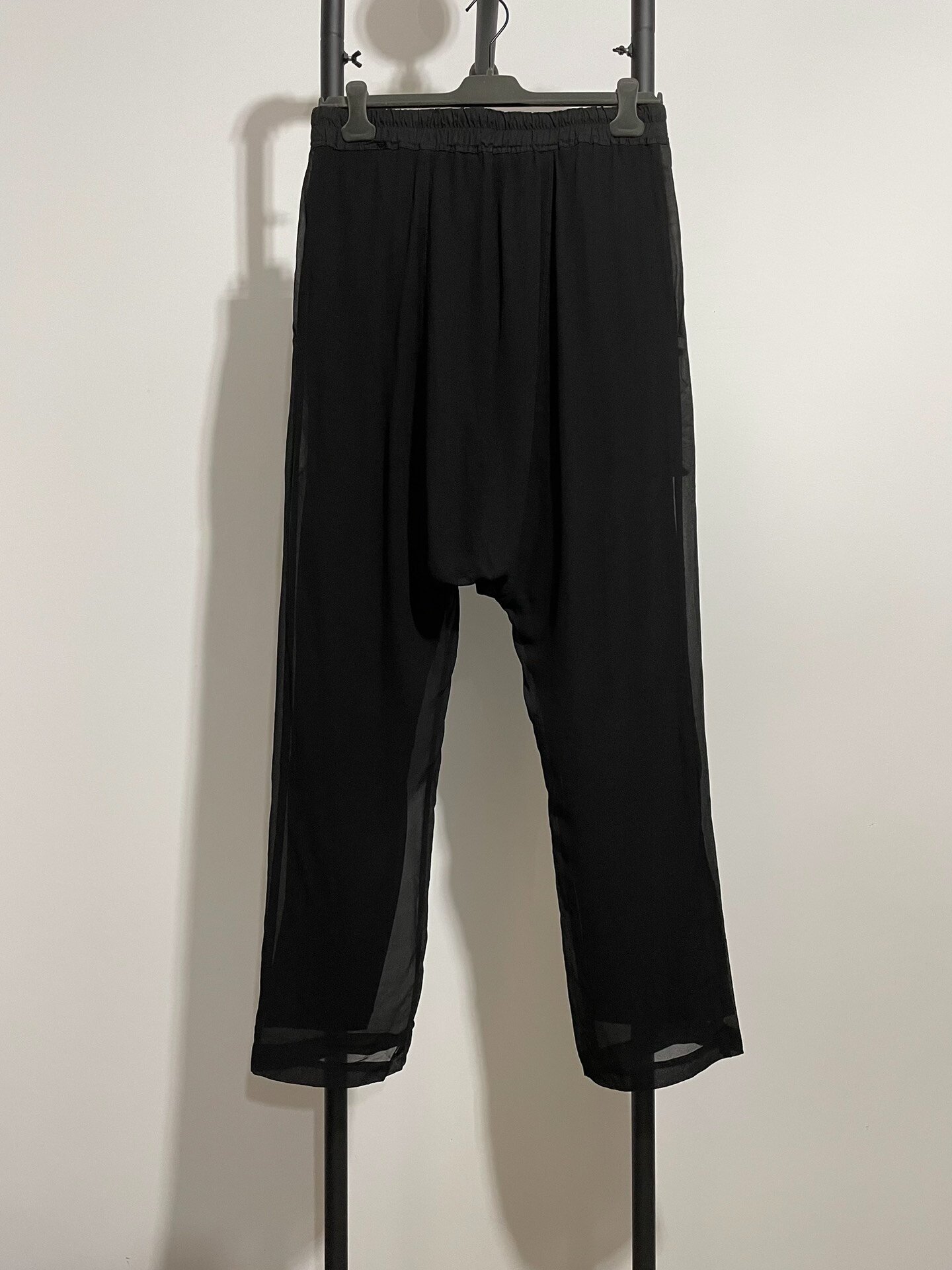 Rick Owens Black Drop-Crotch Pants — front