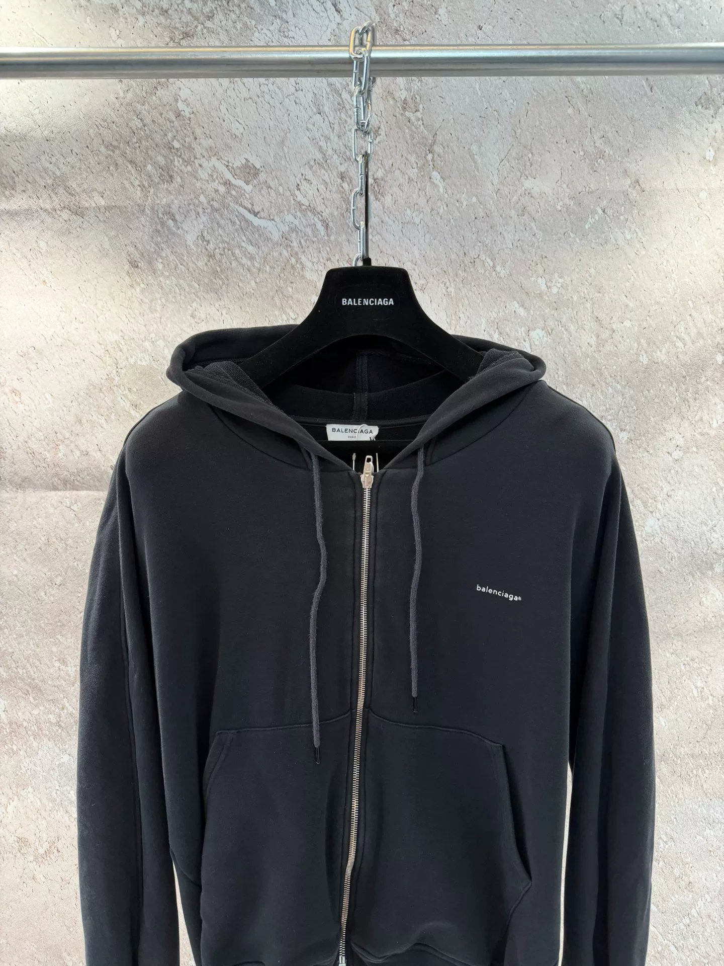 Balenciaga Black Small Logo Zip Hoodie — front
