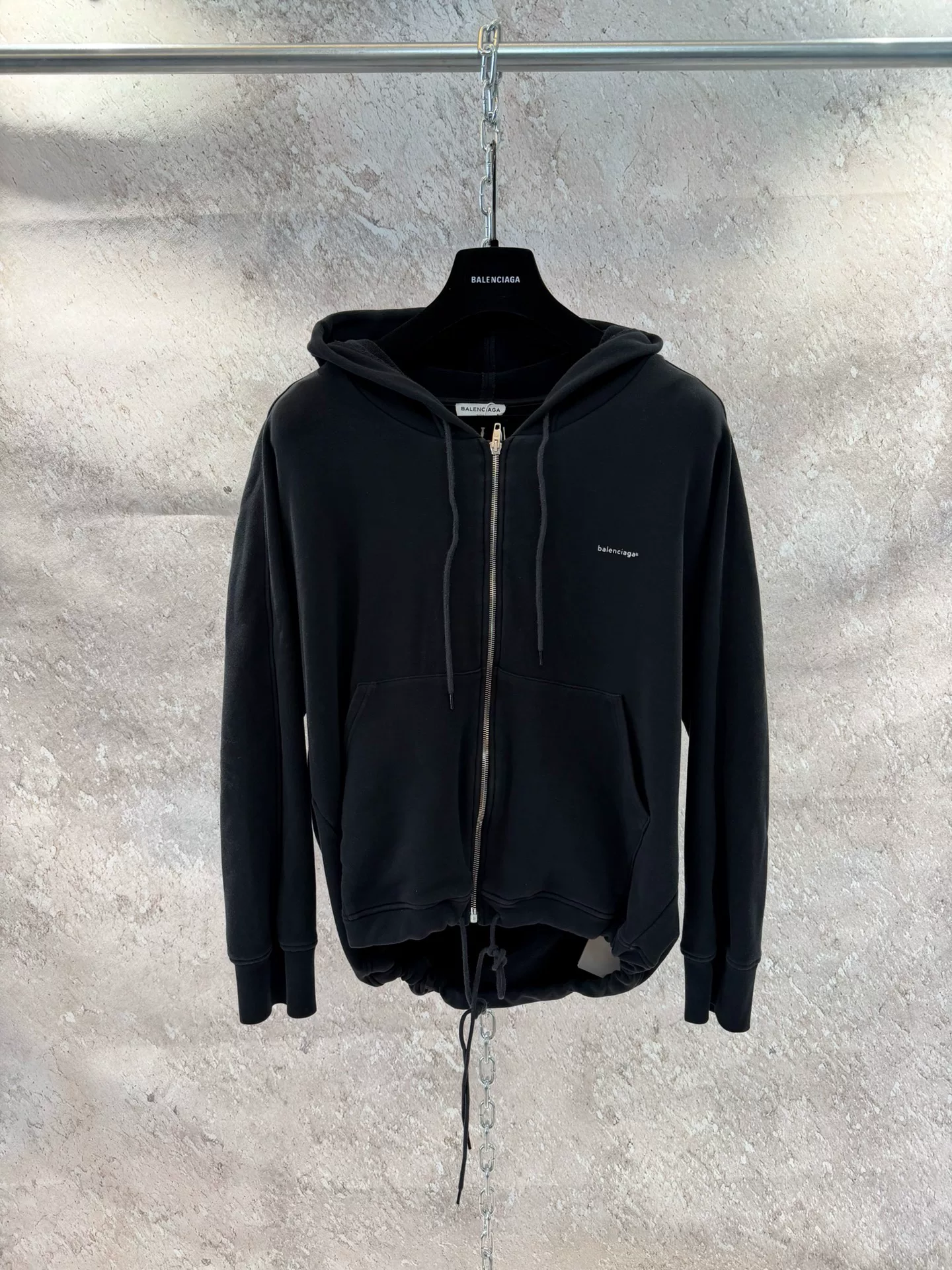 Balenciaga Black Small Logo Zip Hoodie