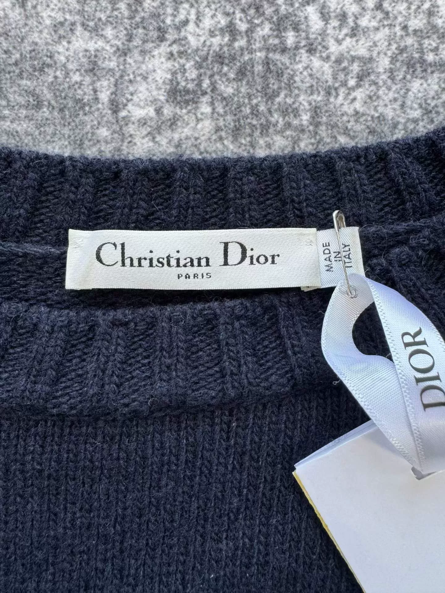 Dior Dark Blue Slogan Cashmere Sweater Dress — detail