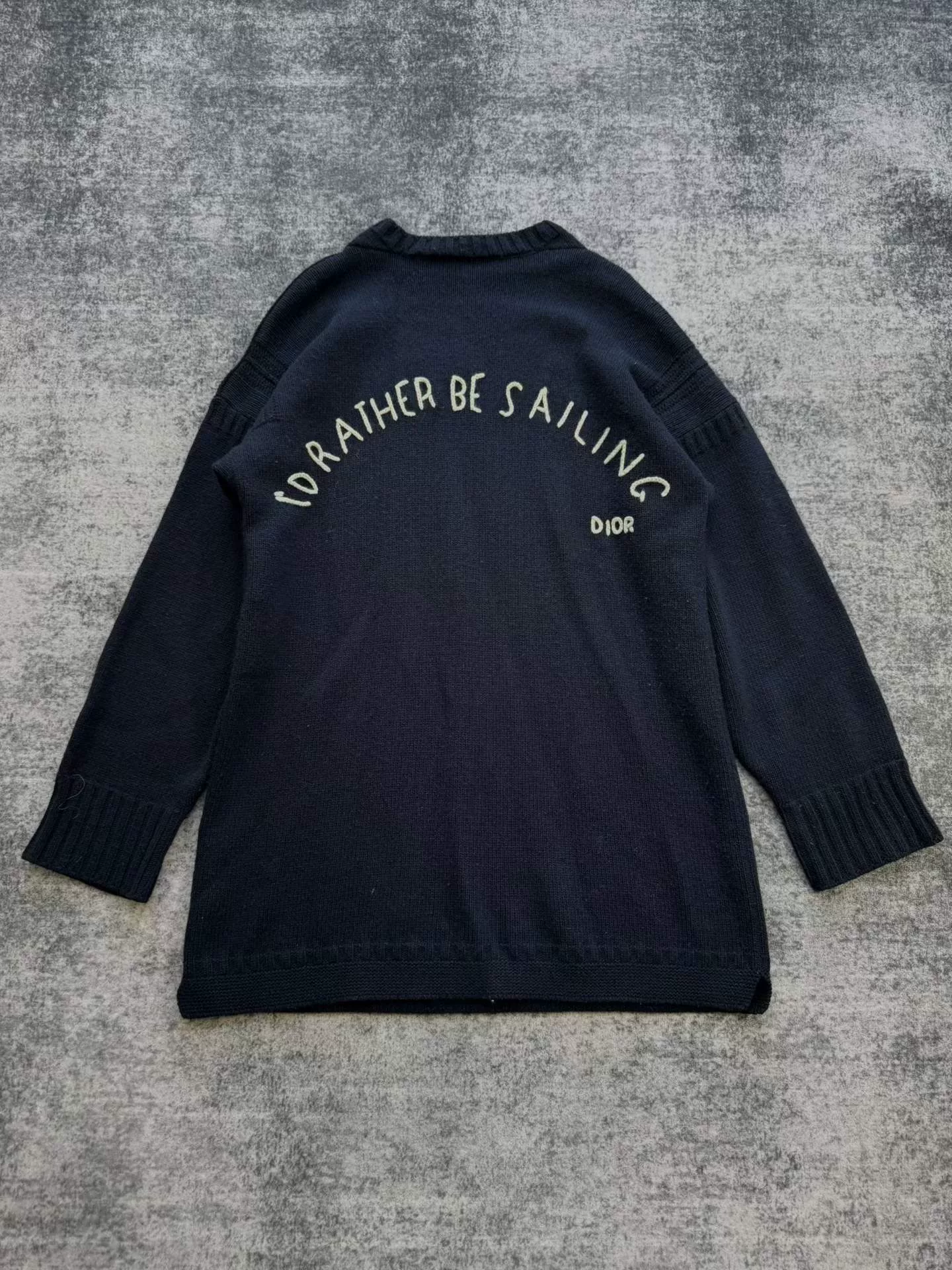 Dior Dark Blue Slogan Cashmere Sweater Dress