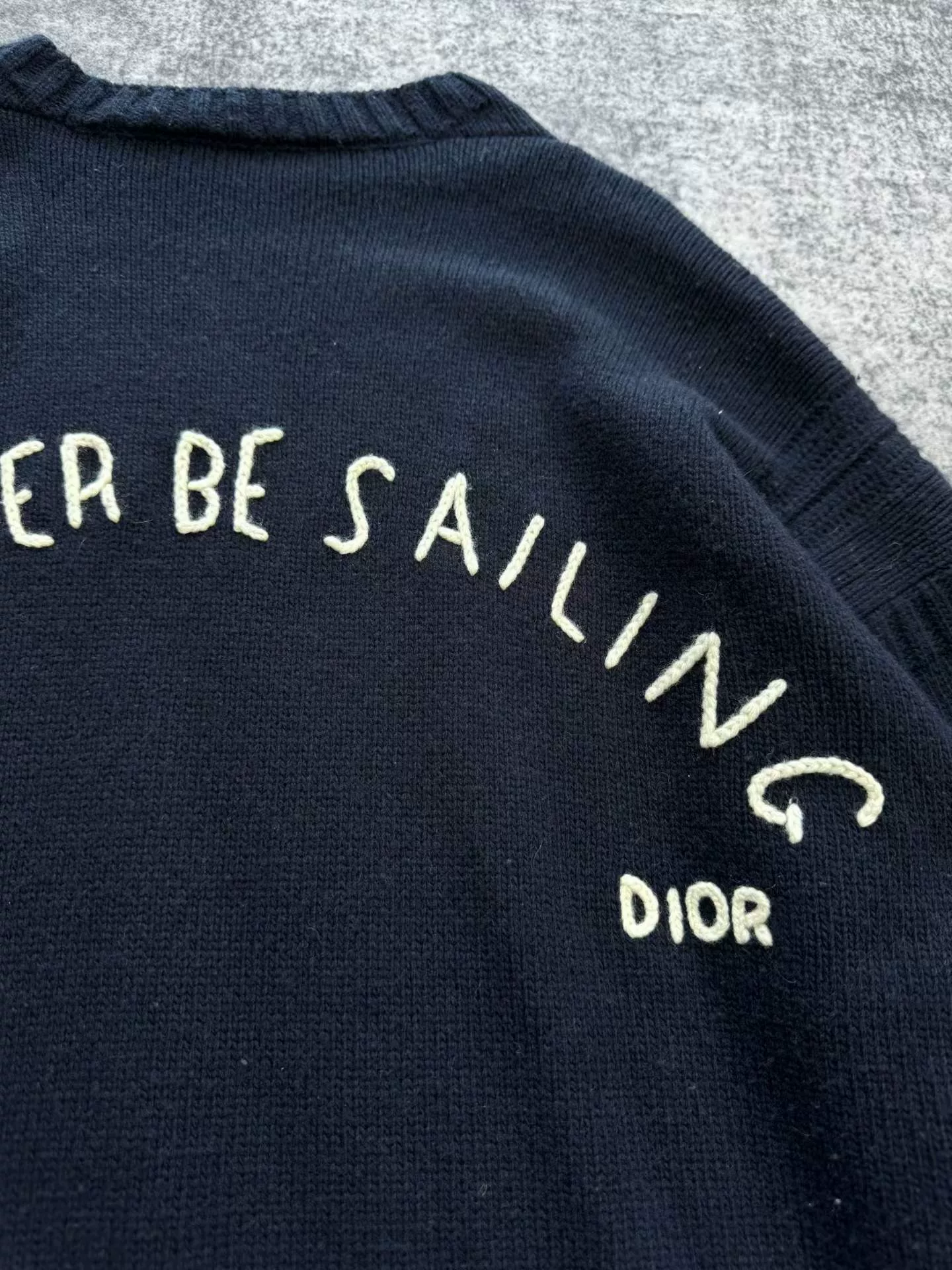 Dior Dark Blue Slogan Cashmere Sweater Dress — label