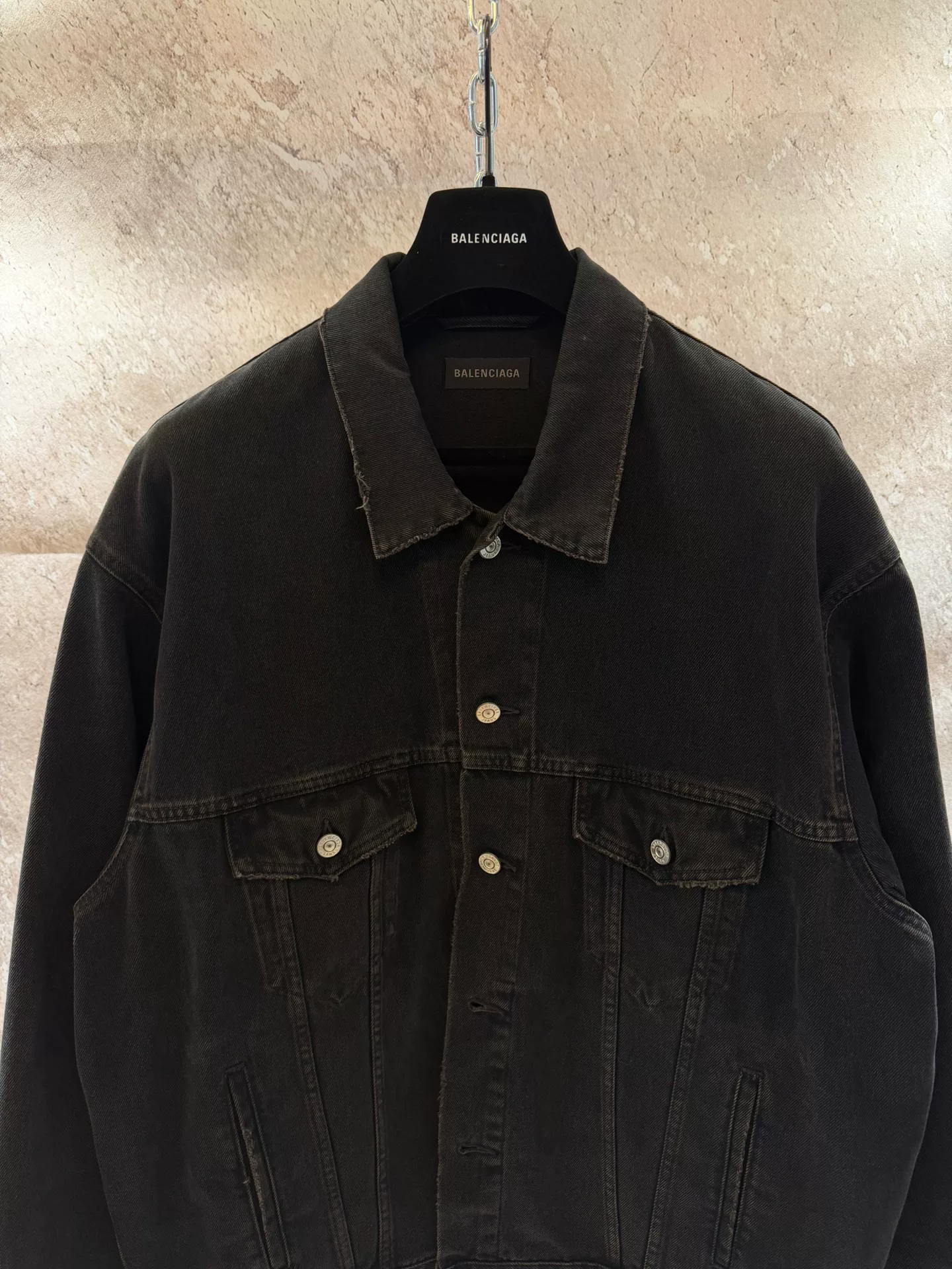 Balenciaga Double B Splatter Denim Jacket — back