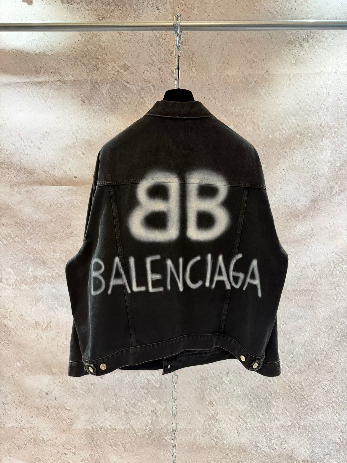 Balenciaga Double B Splatter Denim Jacket