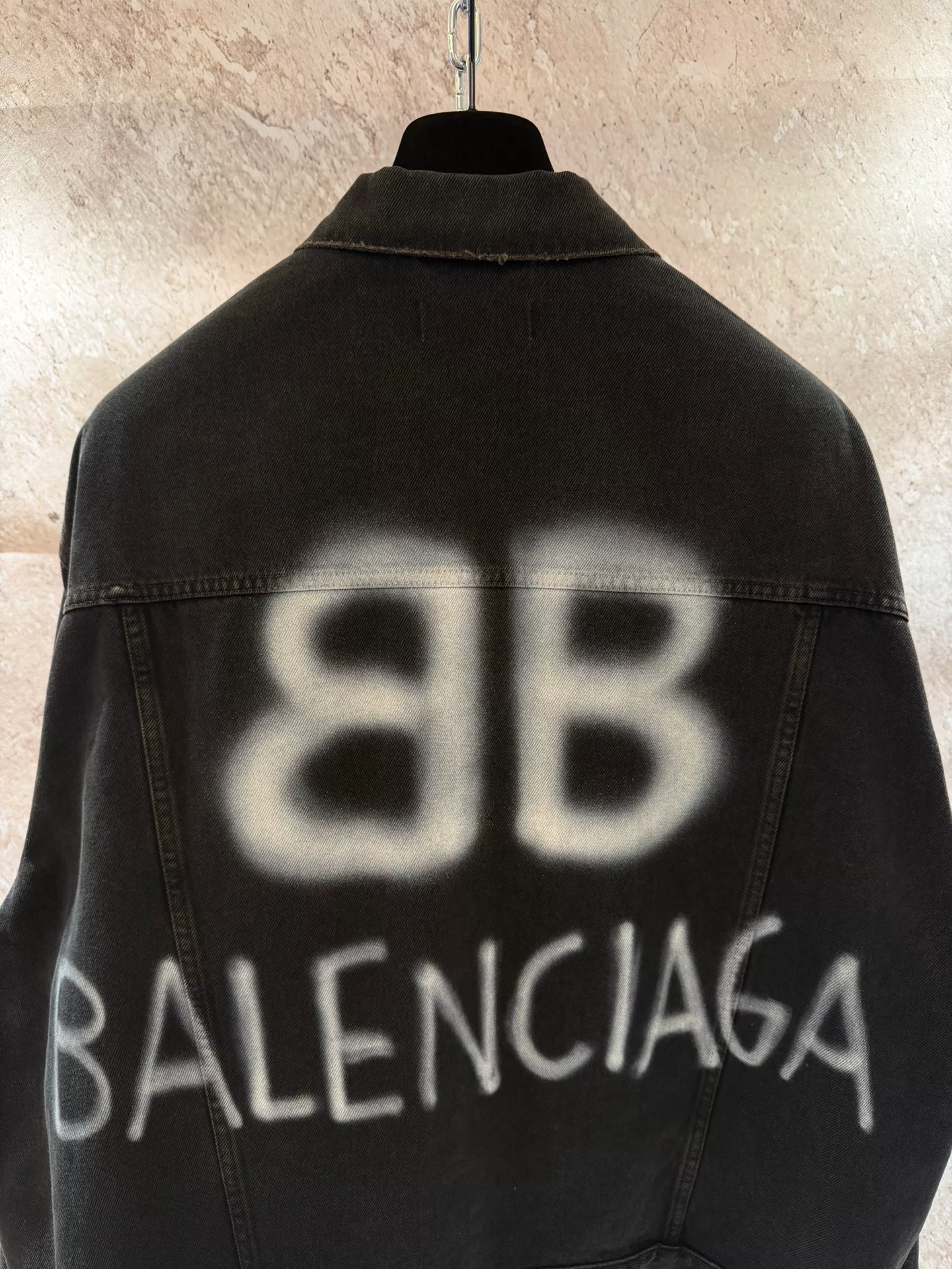 Balenciaga Double B Splatter Denim Jacket — front