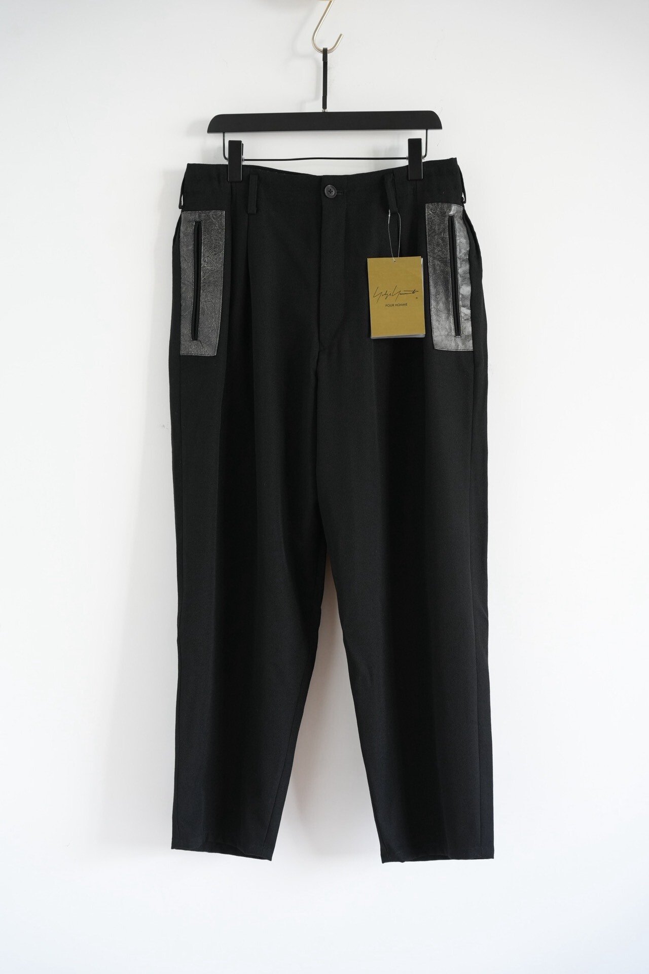 Yohji Yamamoto Cracked Leather Pocket Wool Pants