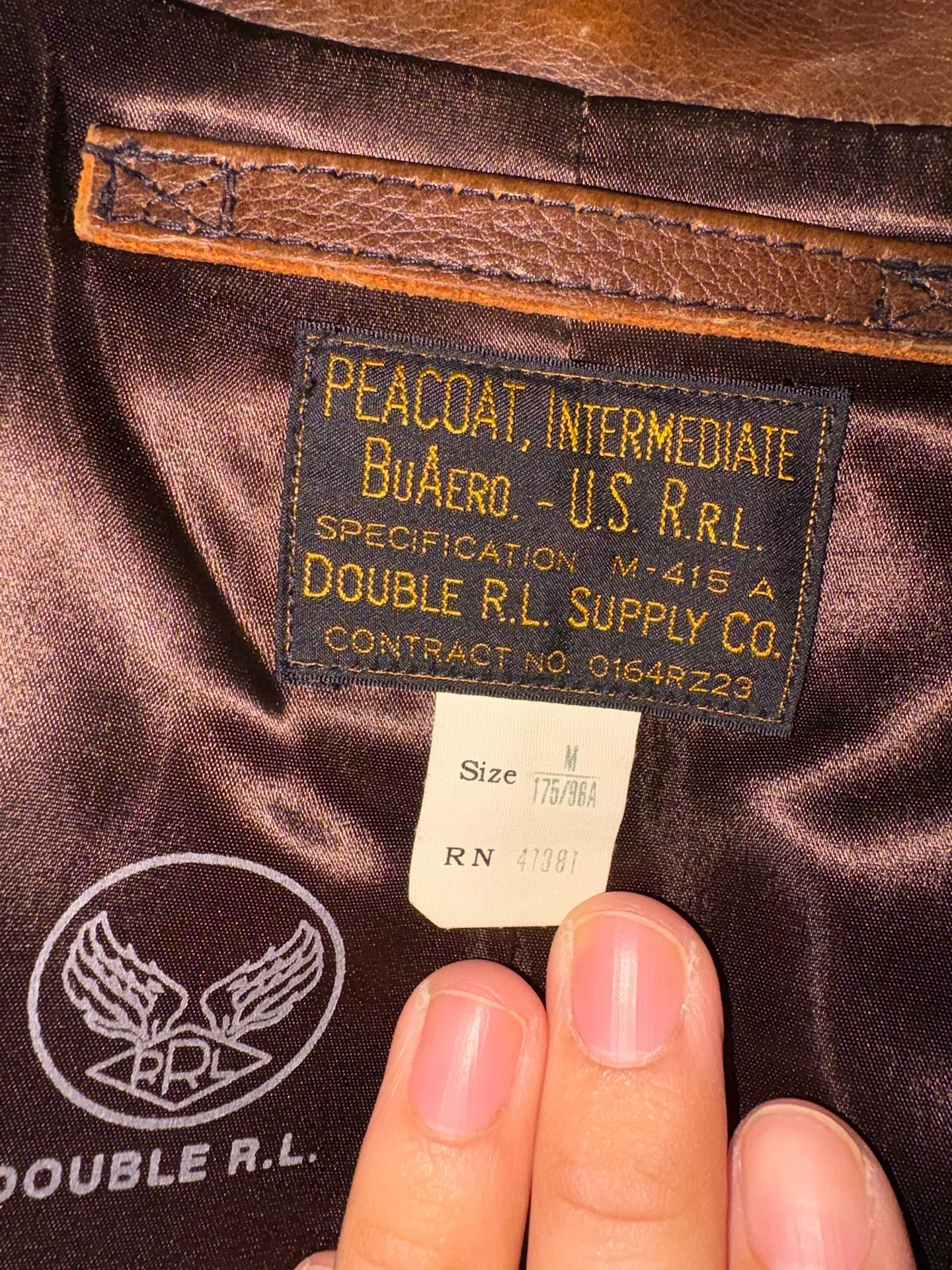 RRL 740 Brown Leather Jacket M — detail