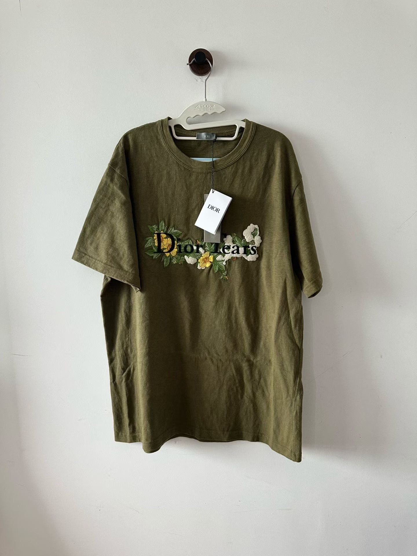 Dior Dark Green Tears Embroidery Short Sleeve