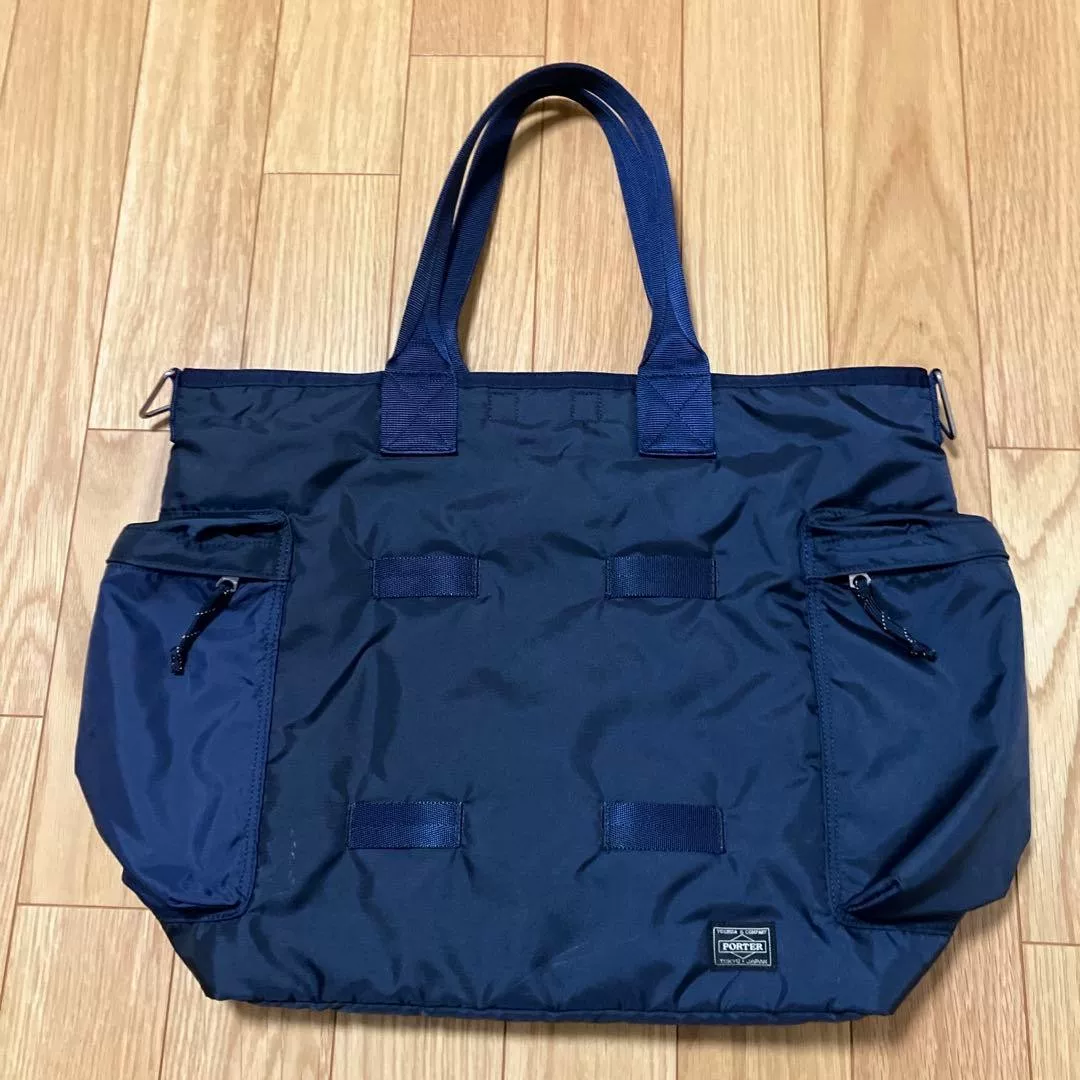 PORTER FORCE 2WAY Navy Tote Bag — front