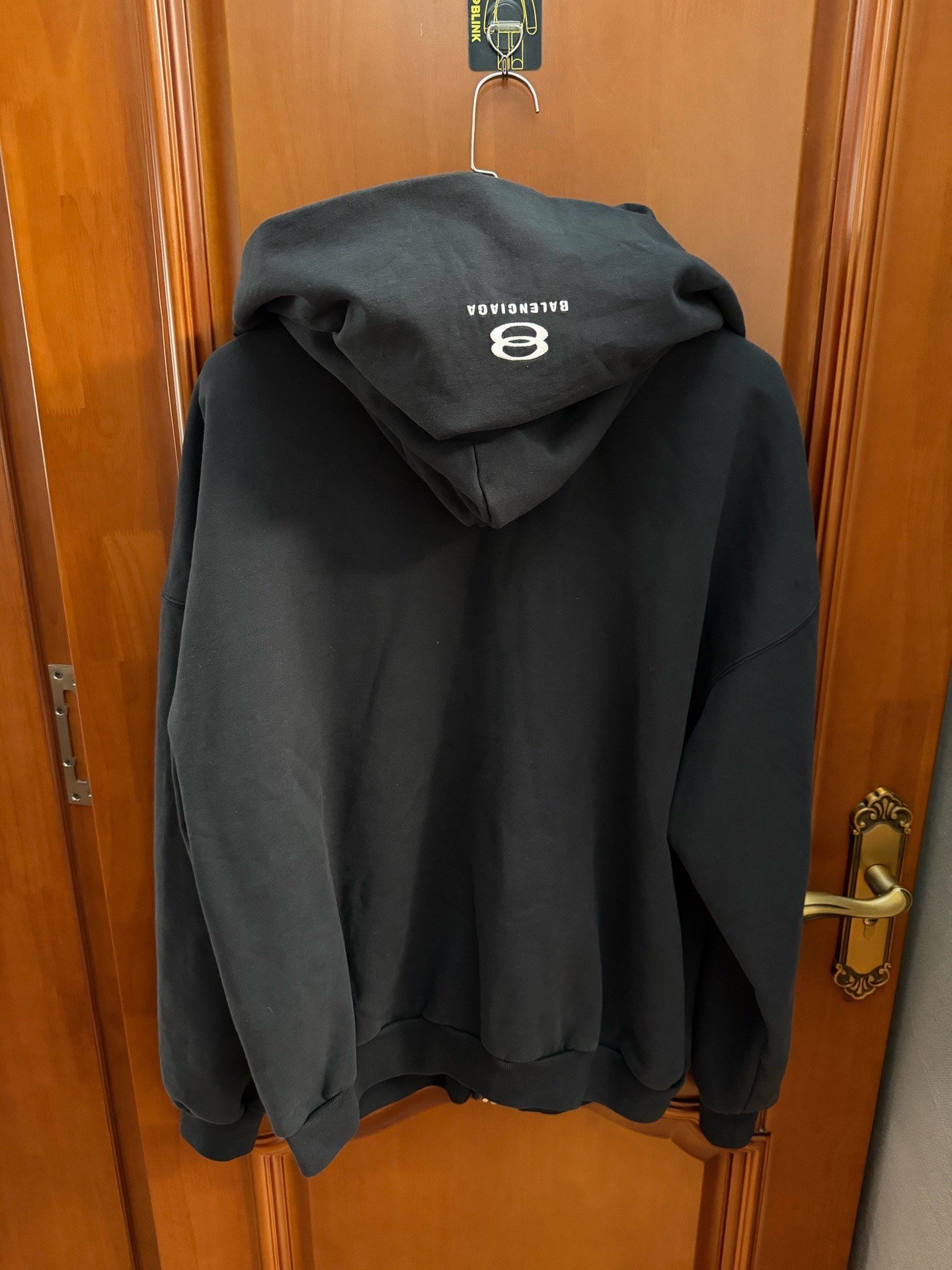 Balenciaga Black Four-Sleeve Zip Hoodie — front