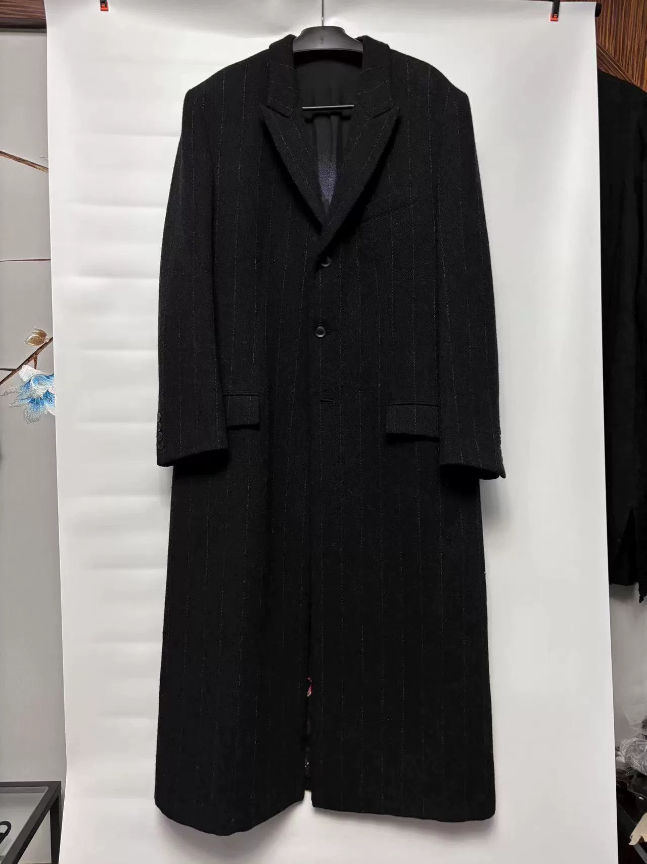 Yohji Yamamoto 20AW Long Black Pinstripe Coat