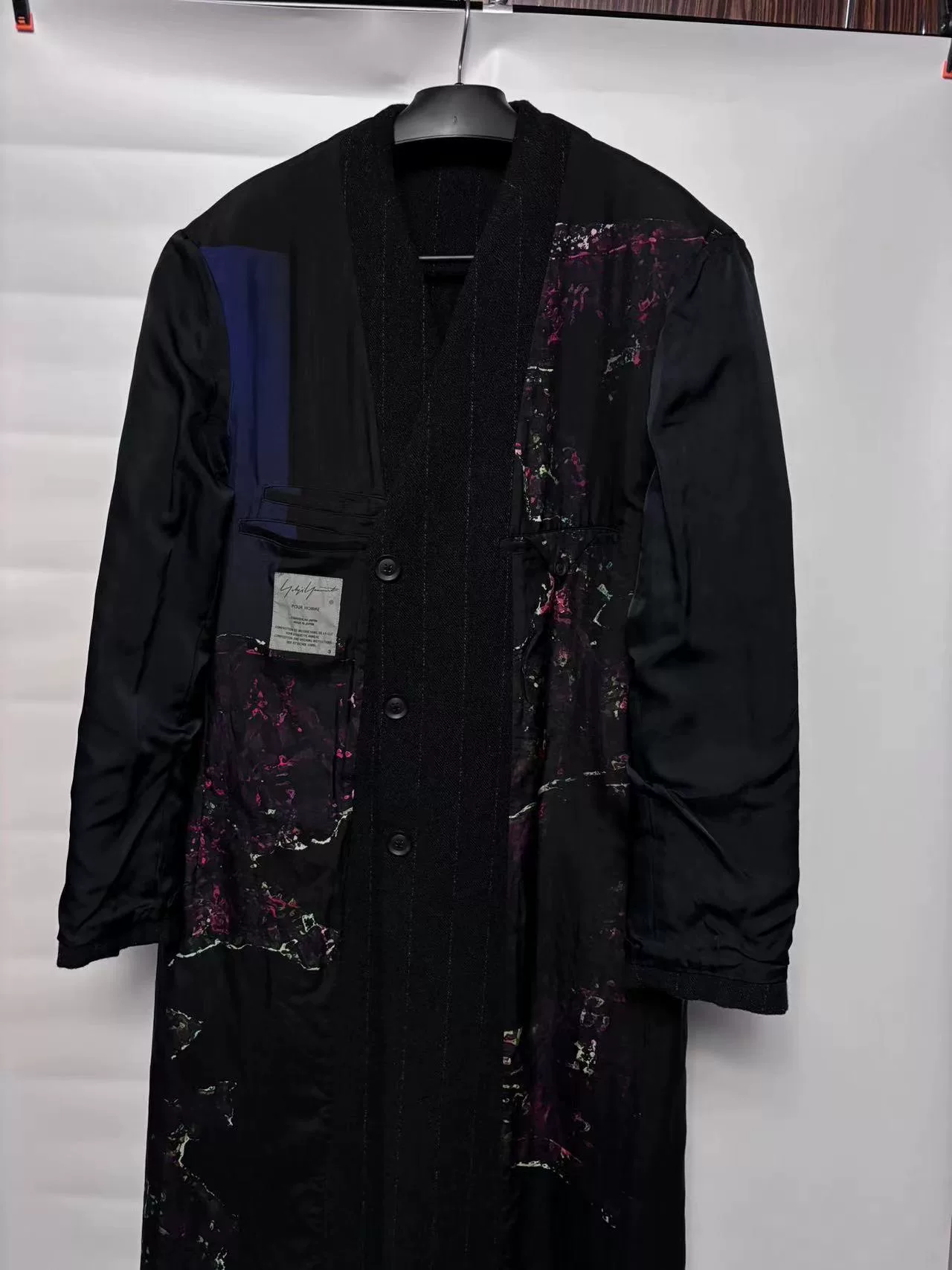 Yohji Yamamoto 20AW Long Black Pinstripe Coat — front