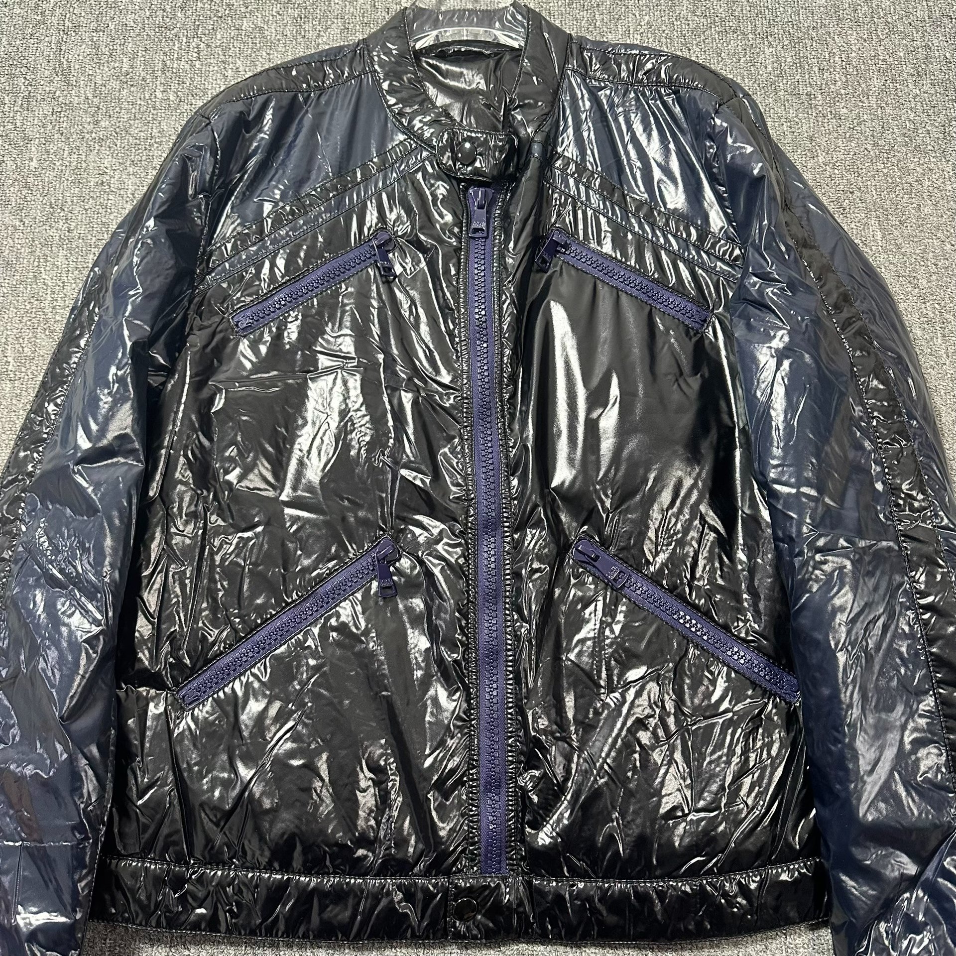 Dolce&Gabbana Shiny Colorblock Down Moto Jacket — front