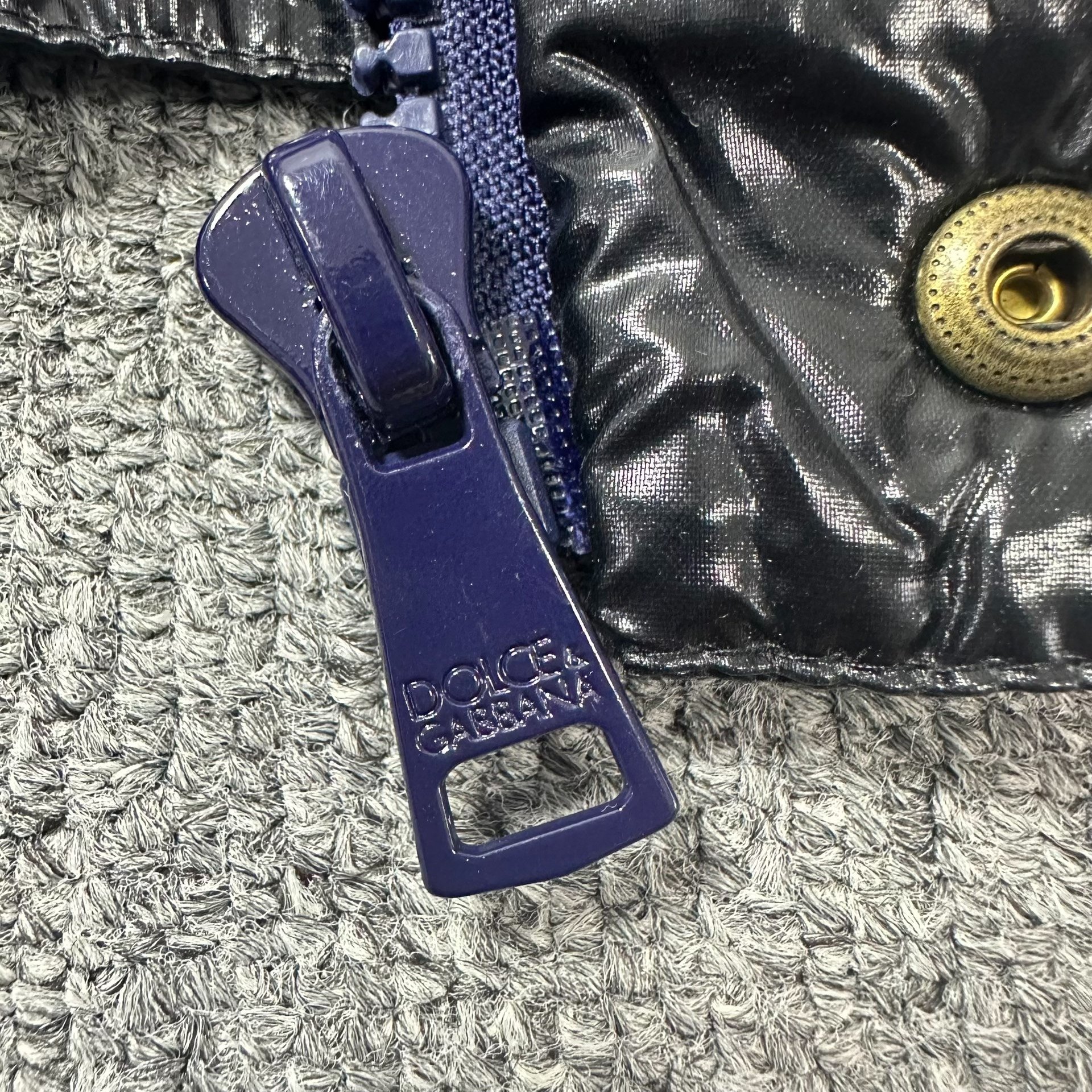 Dolce&Gabbana Shiny Colorblock Down Moto Jacket — label