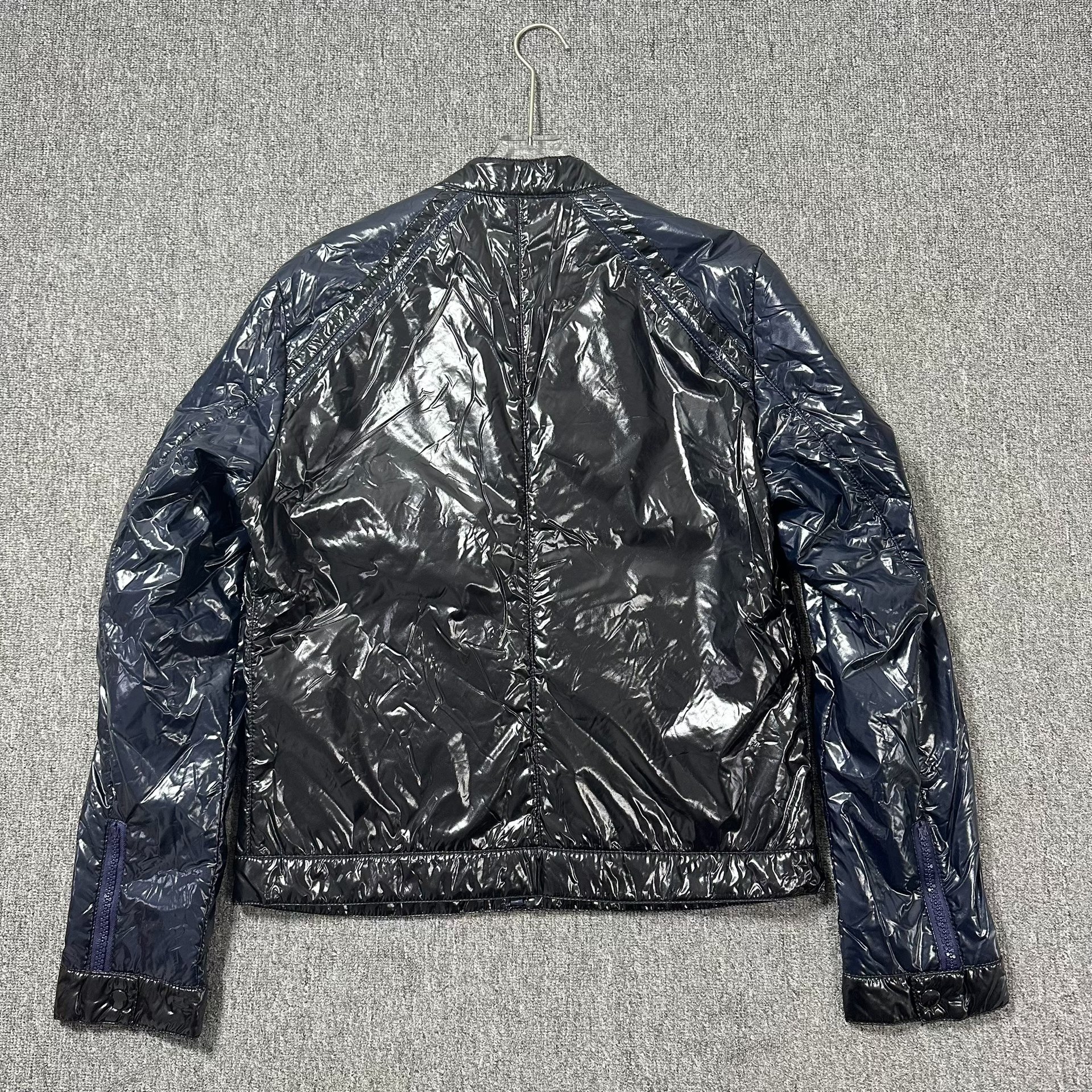 Dolce&Gabbana Shiny Colorblock Down Moto Jacket — detail