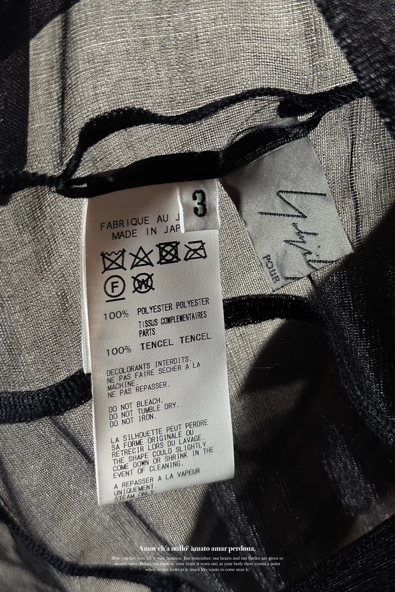 Yohji Yamamoto 18AW Mesh Panel Top — label