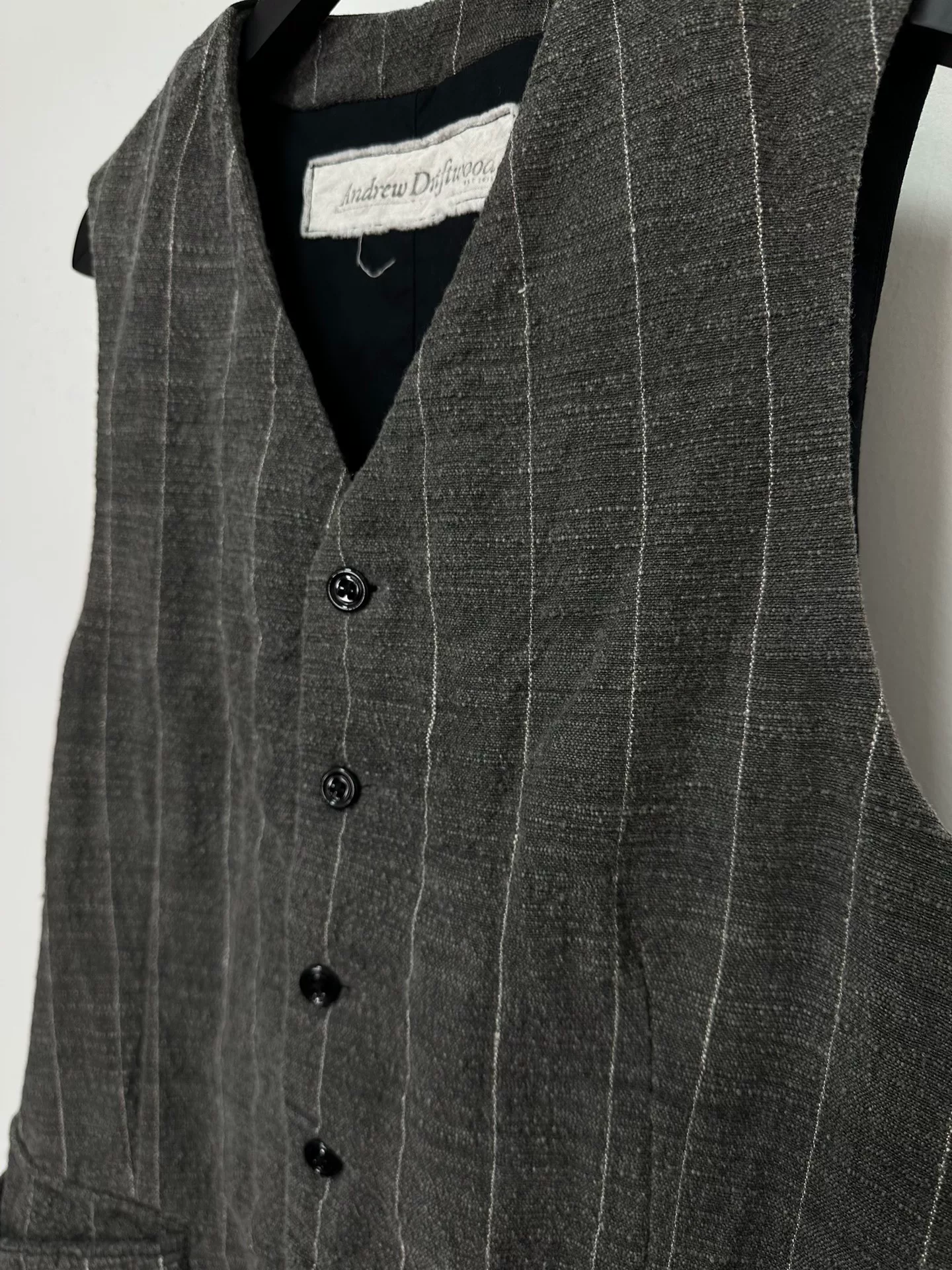 Andrew Driftwood Silk Wool Vintage Cotton Vest — label