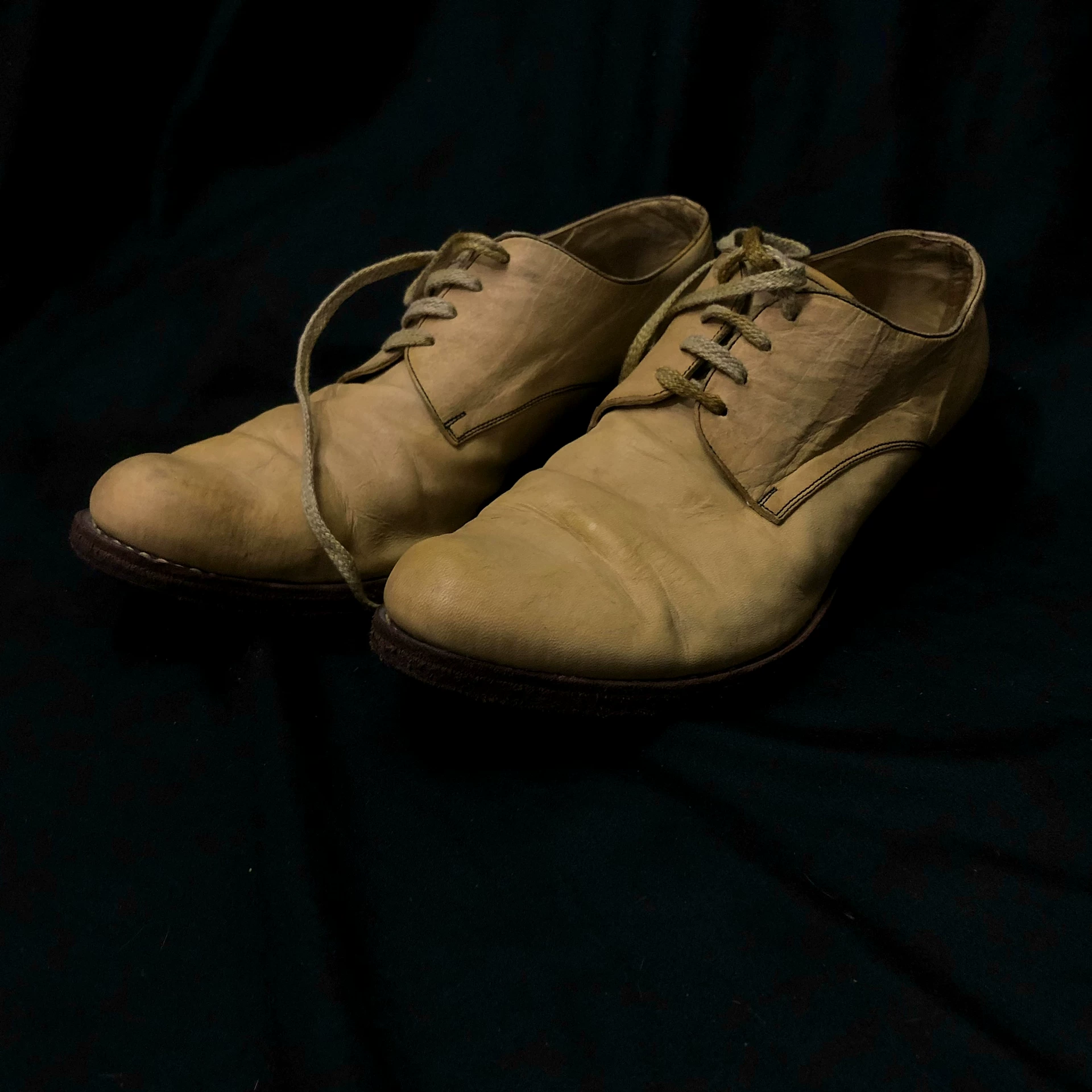 Goose Yellow Horsehide Derby Shoes — detail
