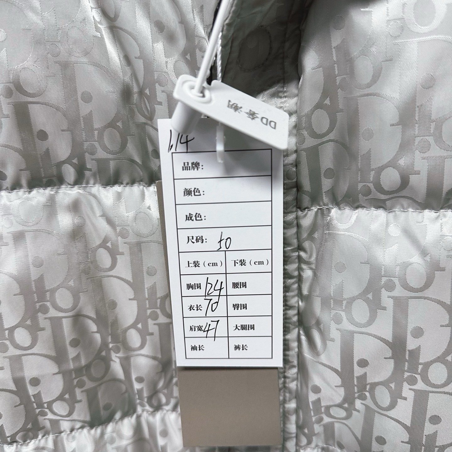 Dior Light Gray Logo Puffer Jacket — label