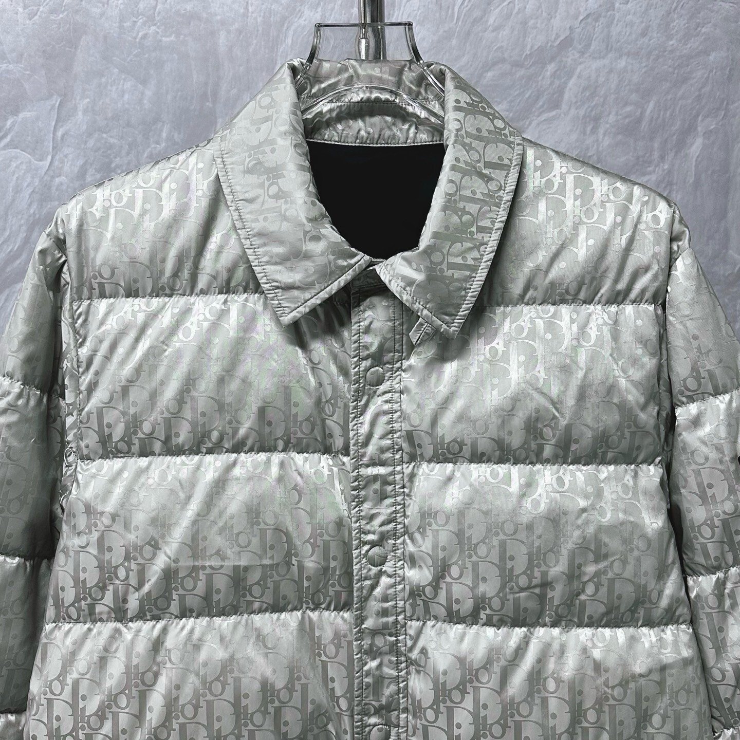 Dior Light Gray Logo Puffer Jacket — front