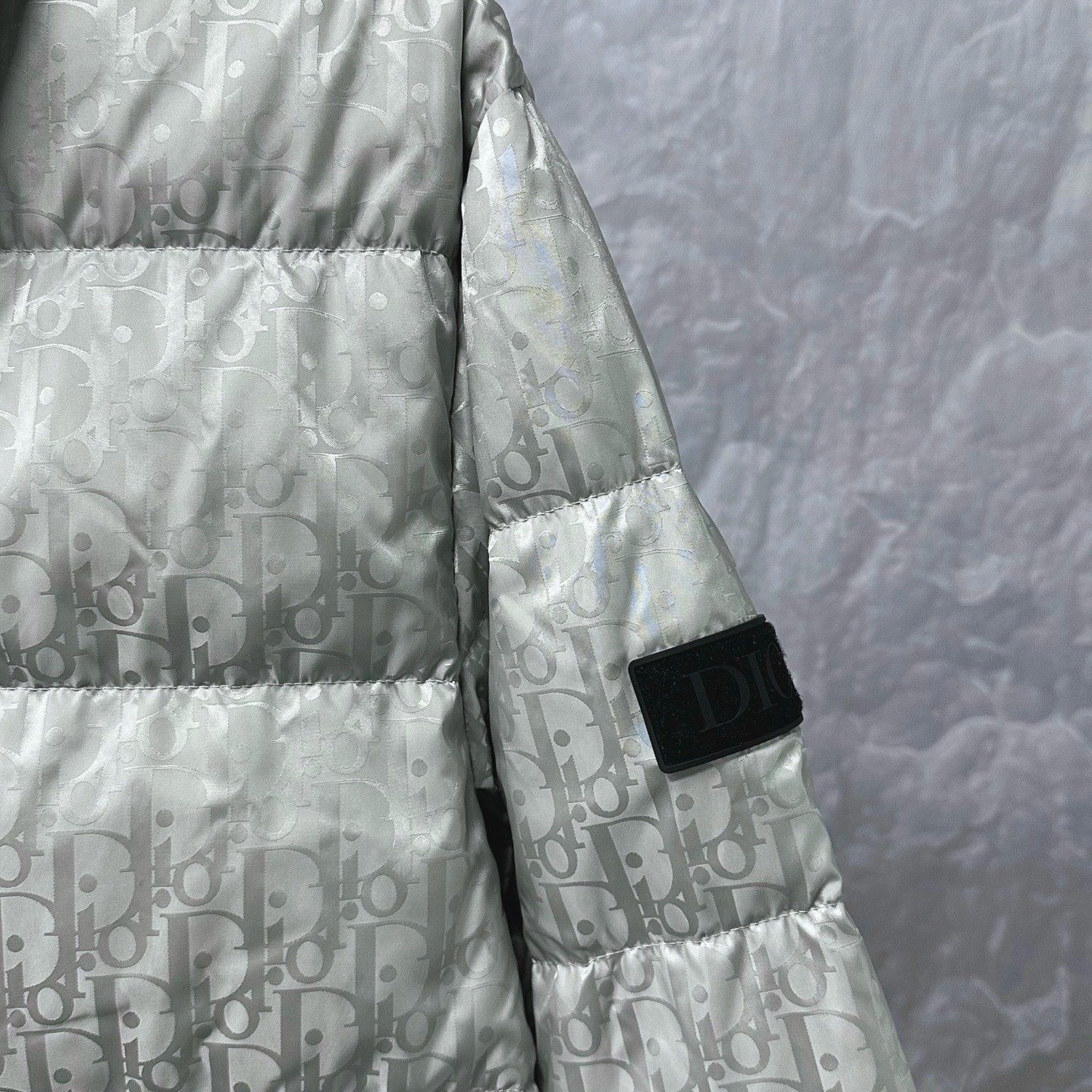 Dior Light Gray Logo Puffer Jacket — detail