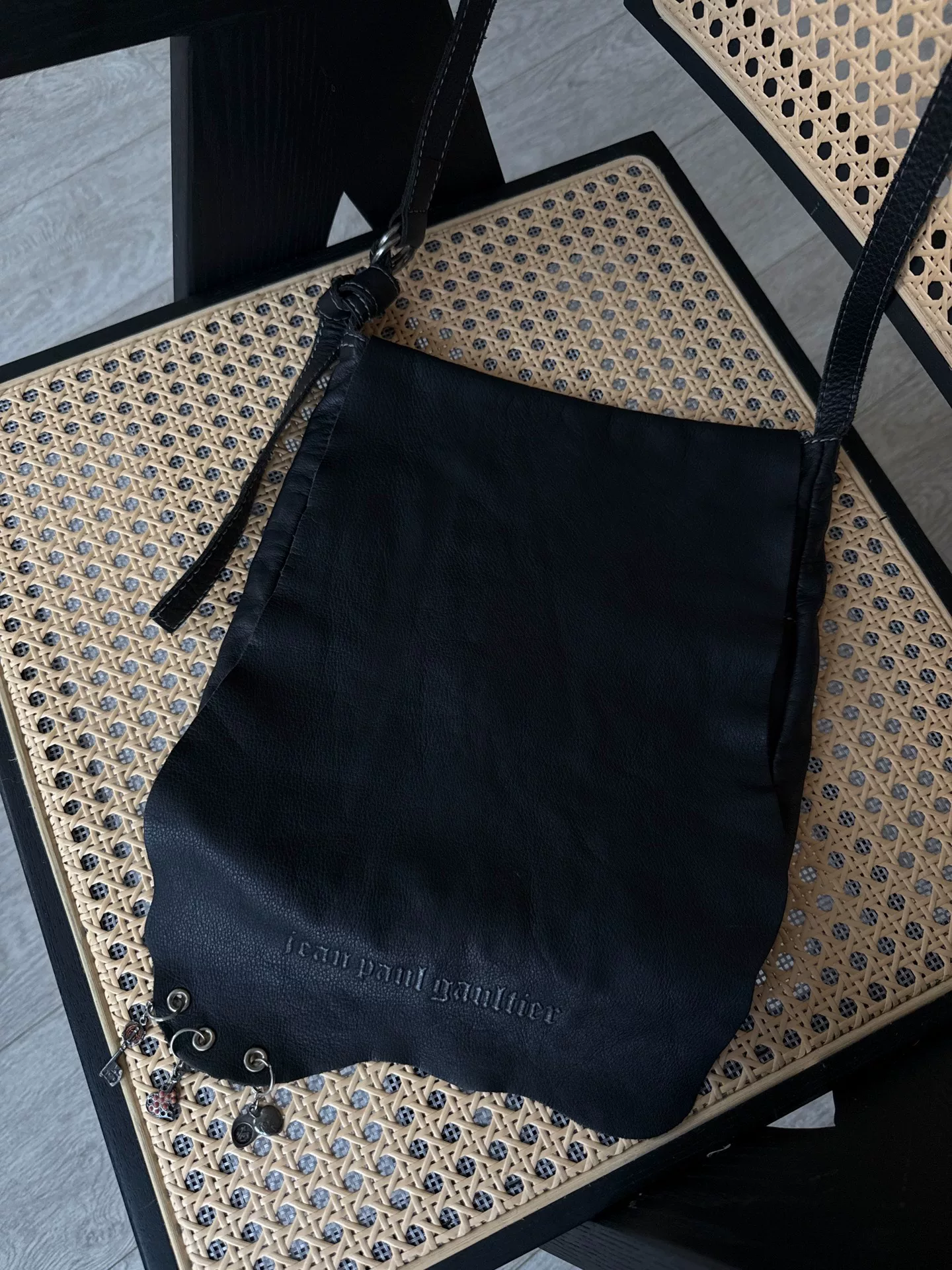 Jean Paul Gaultier Black Leather Crossbody — label