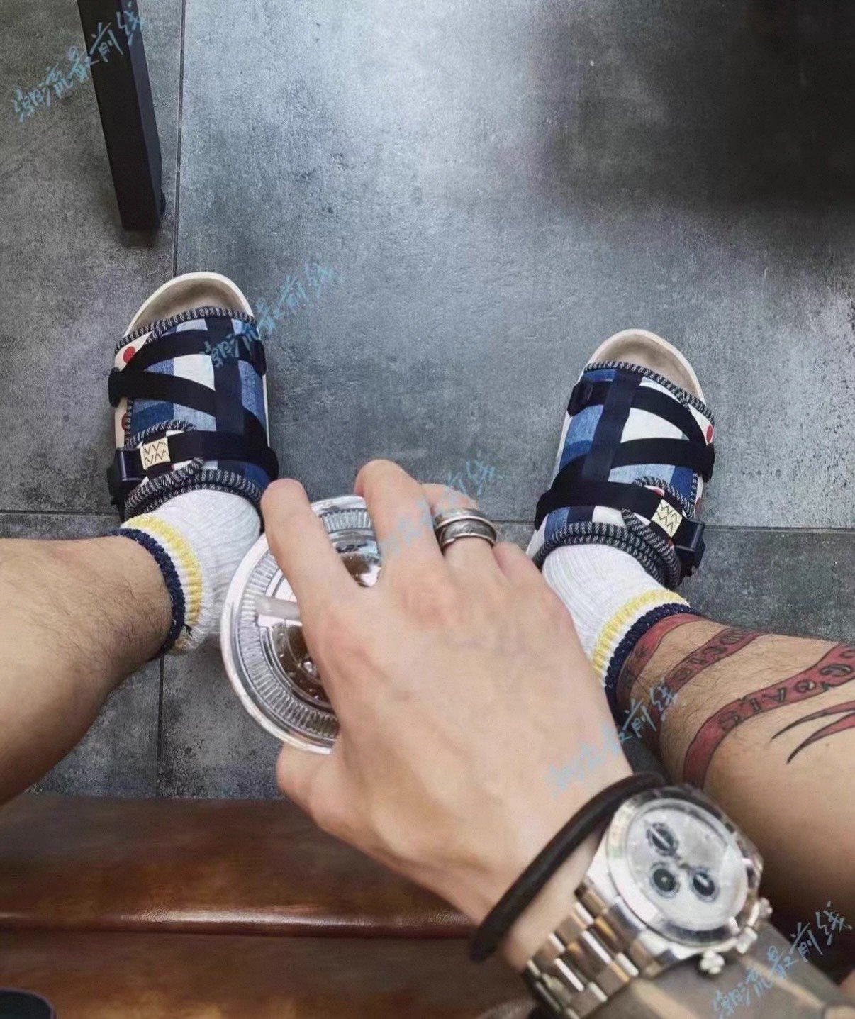 VISVIM Christo Collage Polka Dot Slippers — label