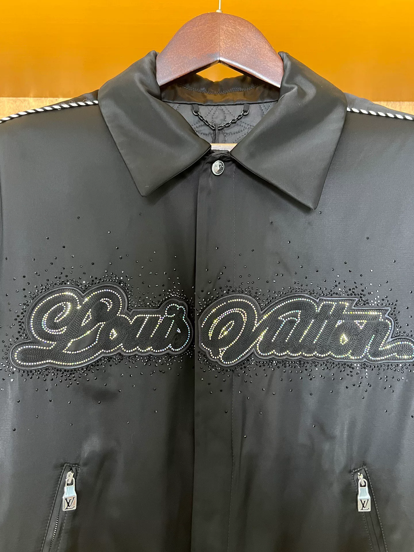 Louis Vuitton Rhinestone Slogan Jacket — detail