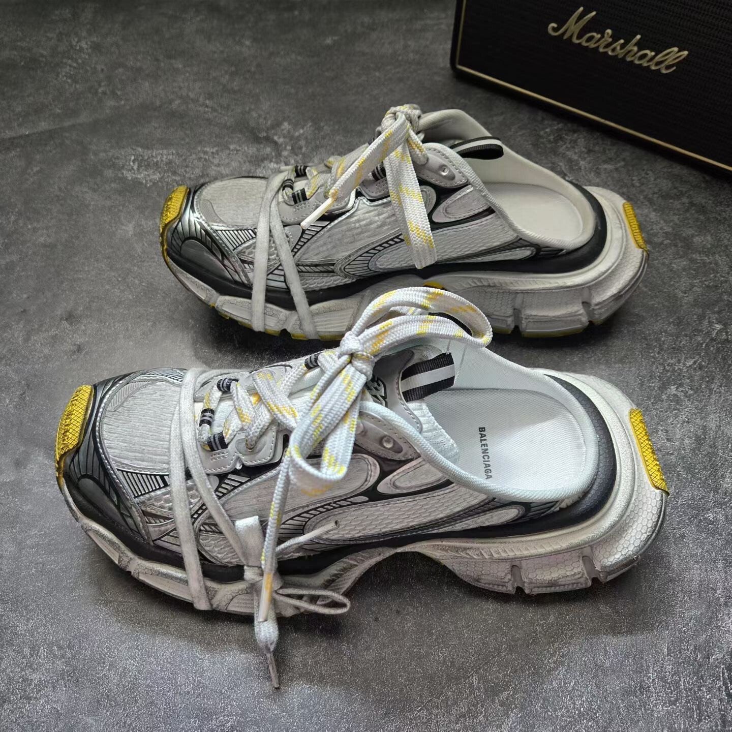 Balenciaga 3XL Gray Yellow Mules