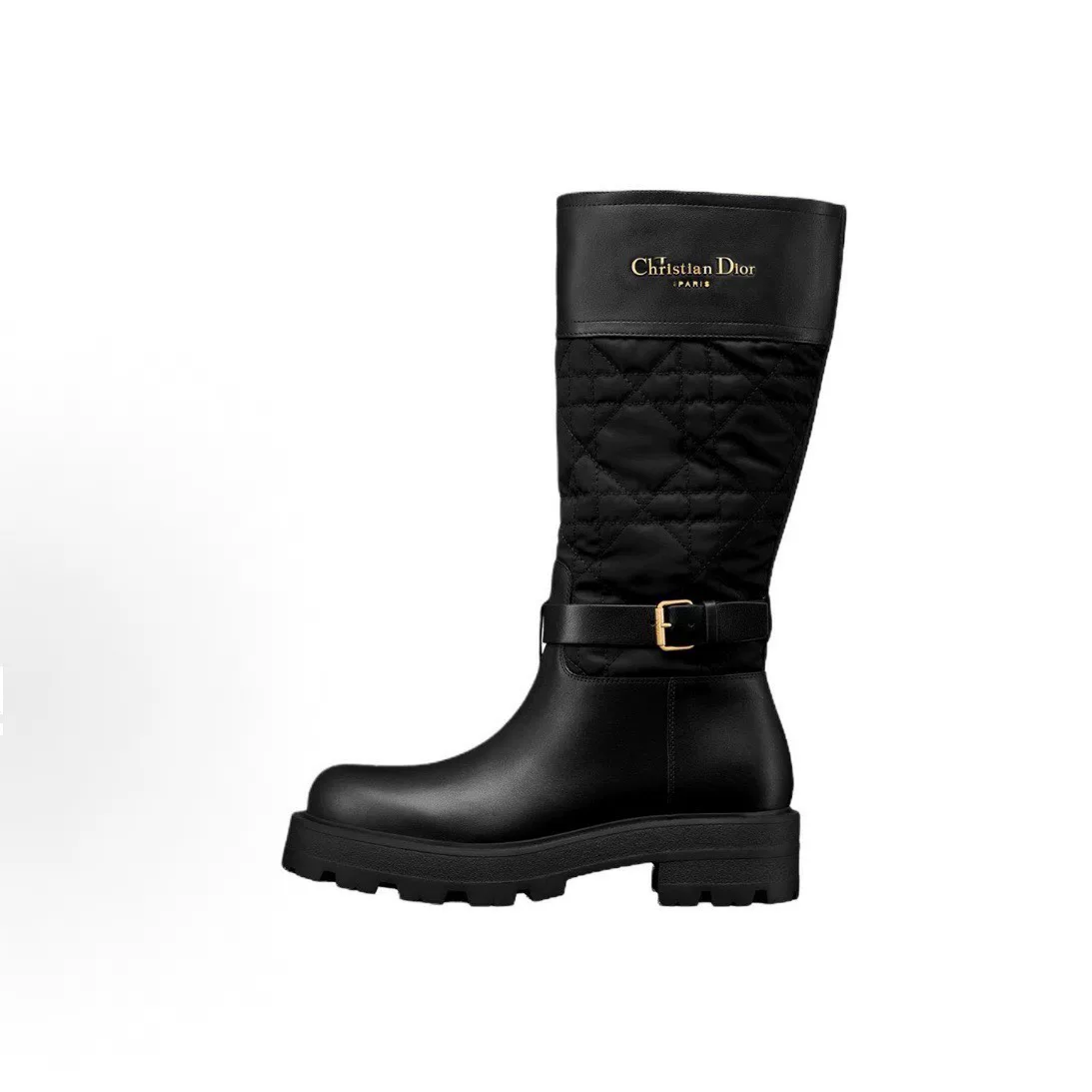 Dior D-Town Black Quilted High Boots — front