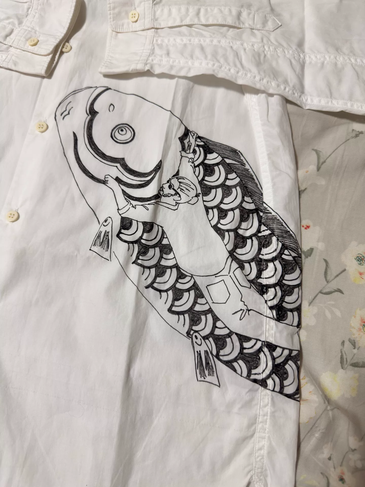 visvim 17AW Hand-Painted Carp Long-Sleeve Shirt — detail
