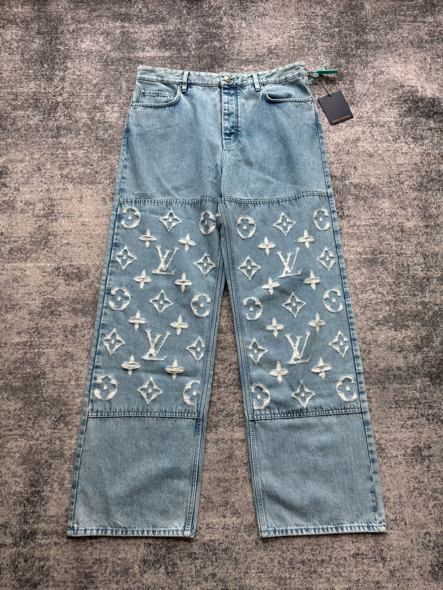 Louis Vuitton SS25 Distressed Logo Denim Pants