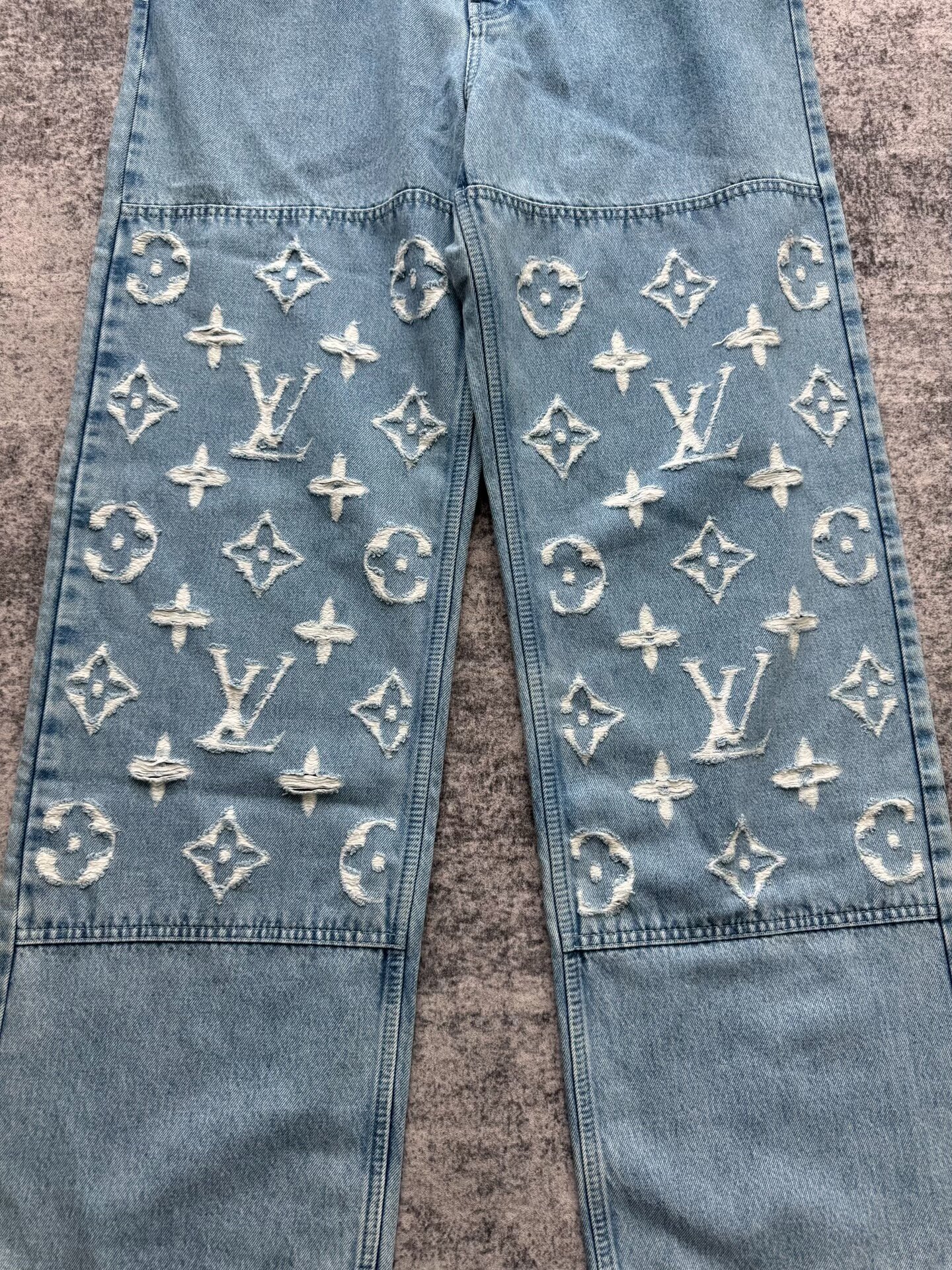 Louis Vuitton SS25 Distressed Logo Denim Pants — label