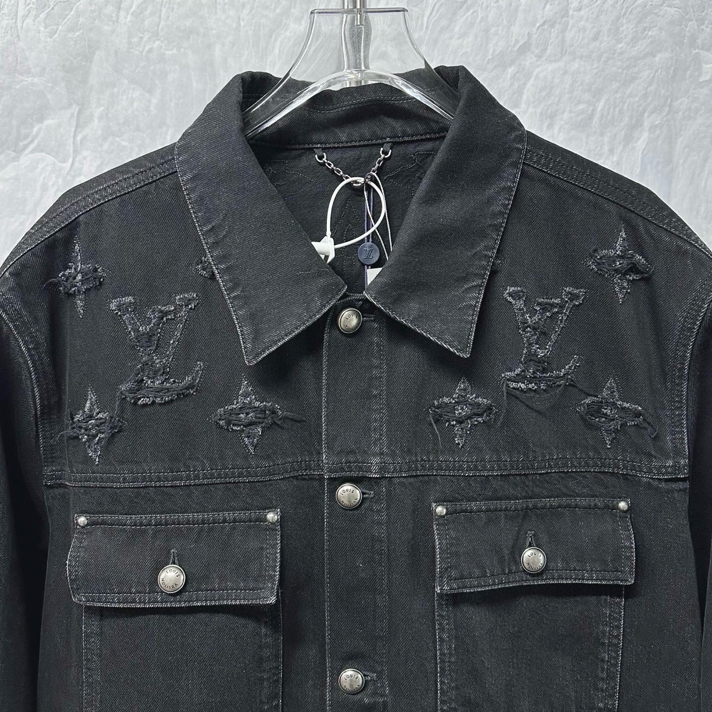 Louis Vuitton SS26 Distressed Logo Denim Jacket — front