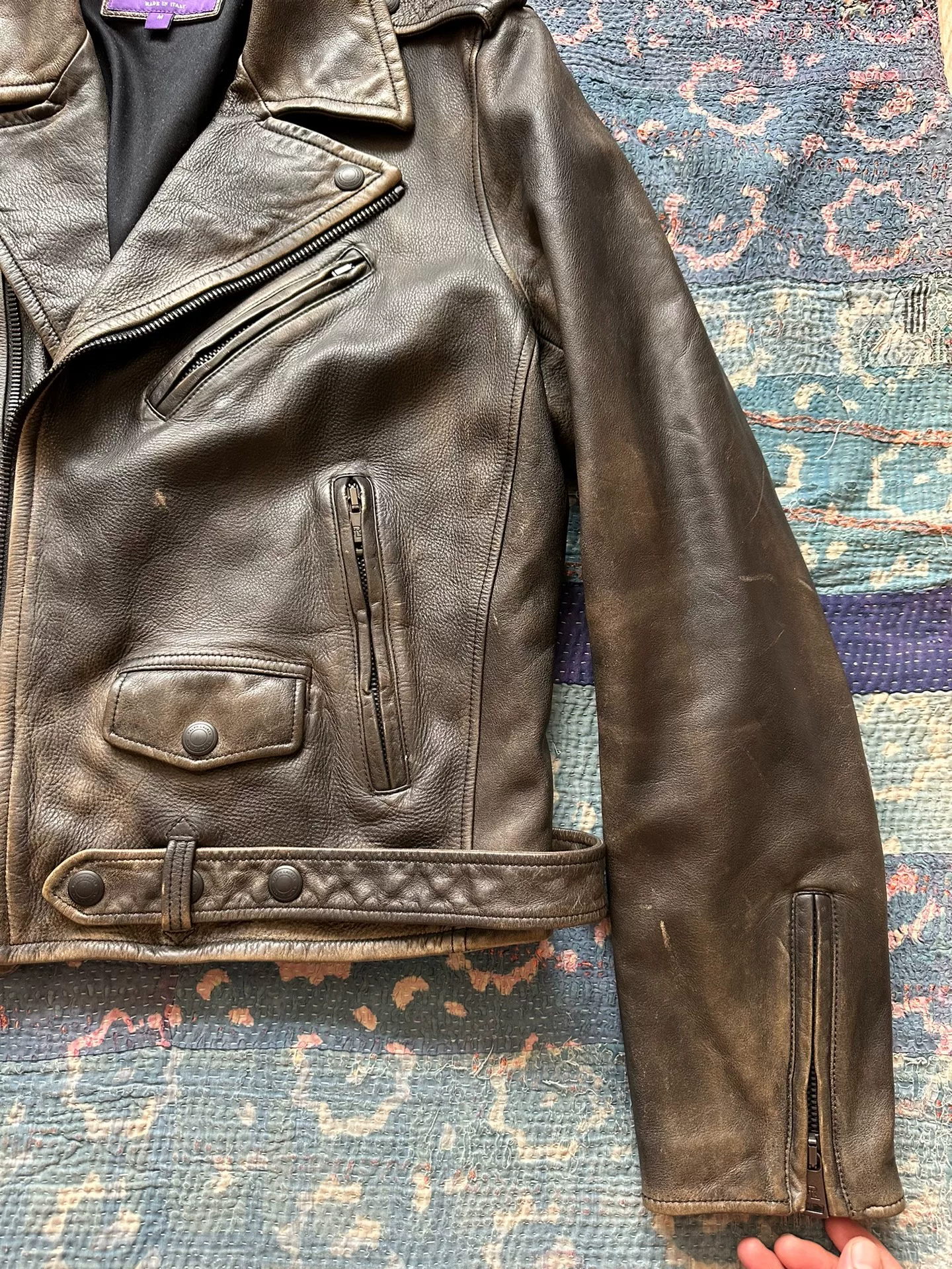 Ralph Lauren RRL Brown Leather Moto Jacket — label