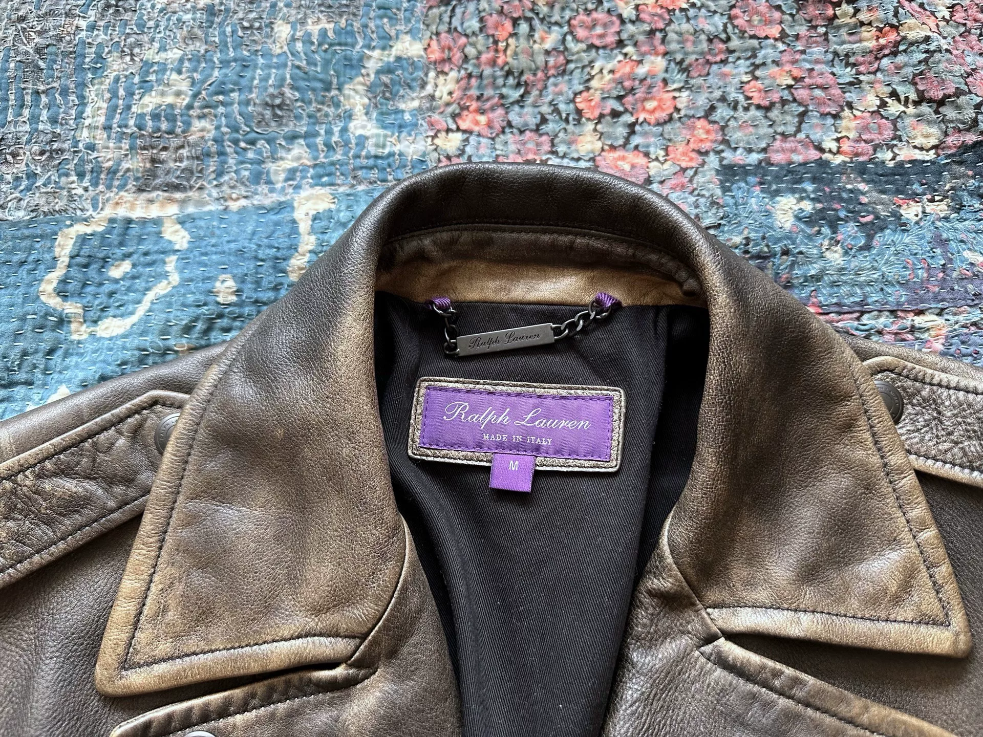 Ralph Lauren RRL Brown Leather Moto Jacket — front
