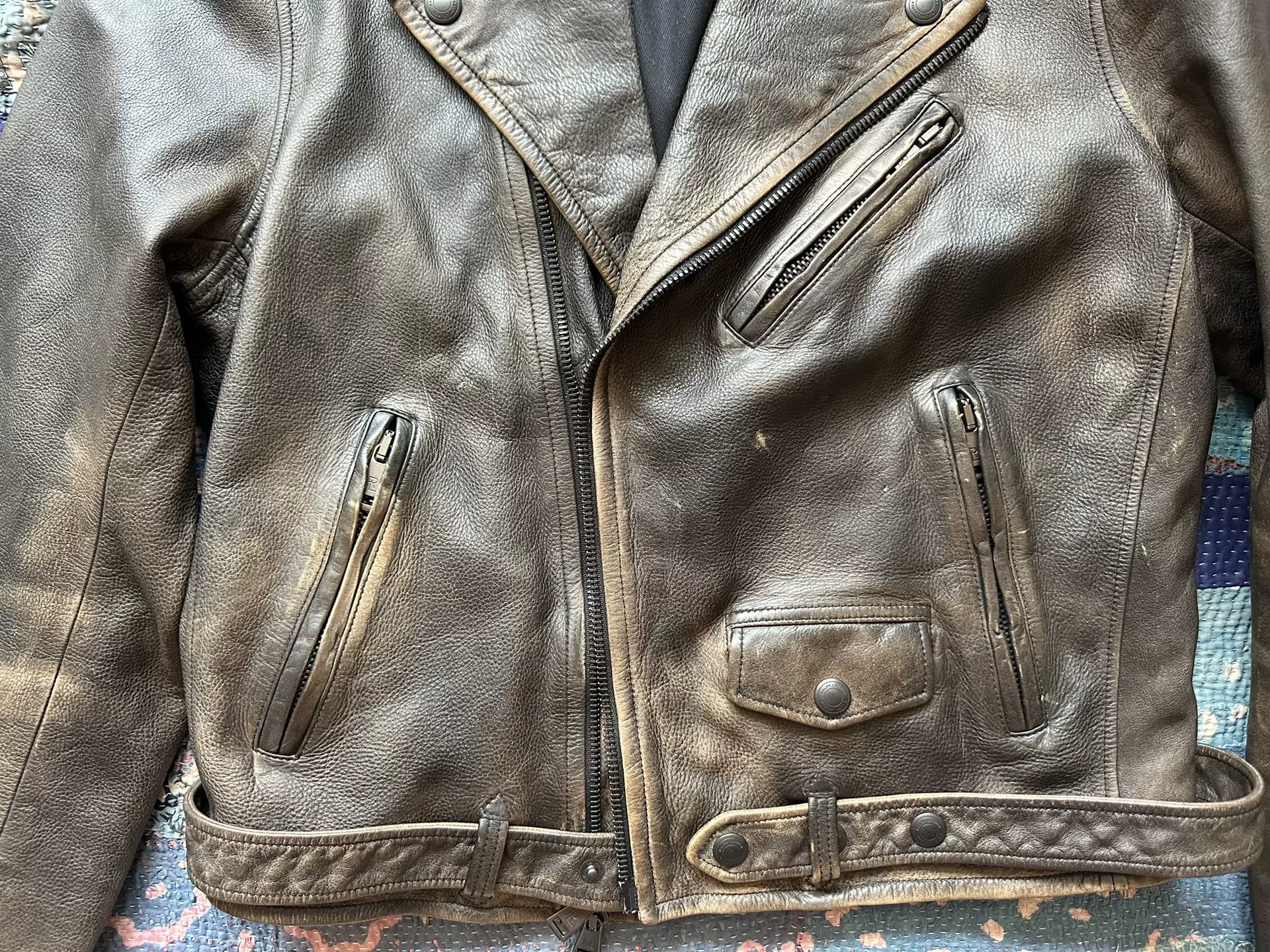 Ralph Lauren RRL Brown Leather Moto Jacket — detail