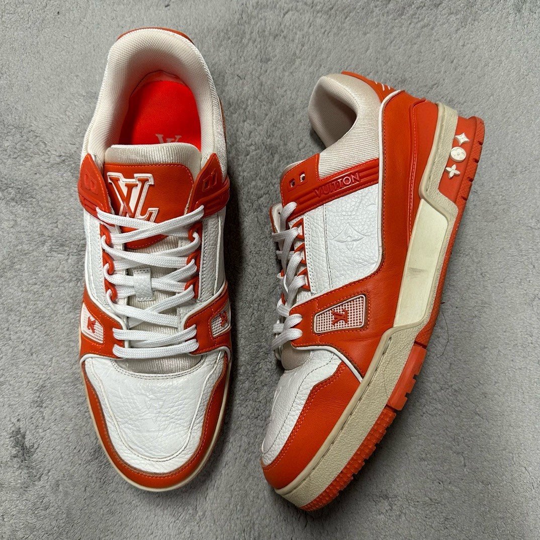 Louis Vuitton LV Trainer White Orange Sneakers — front