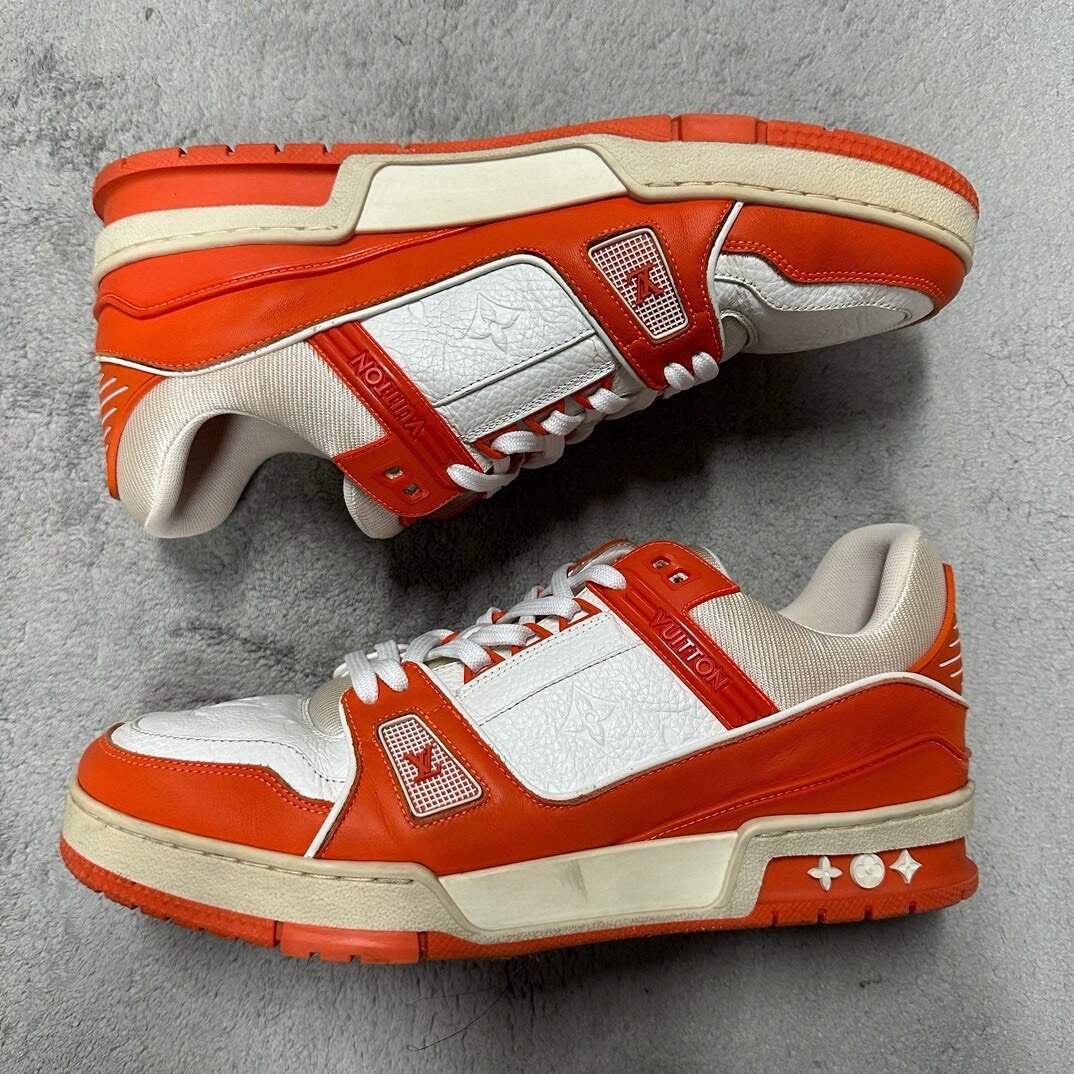 Louis Vuitton LV Trainer White Orange Sneakers — label