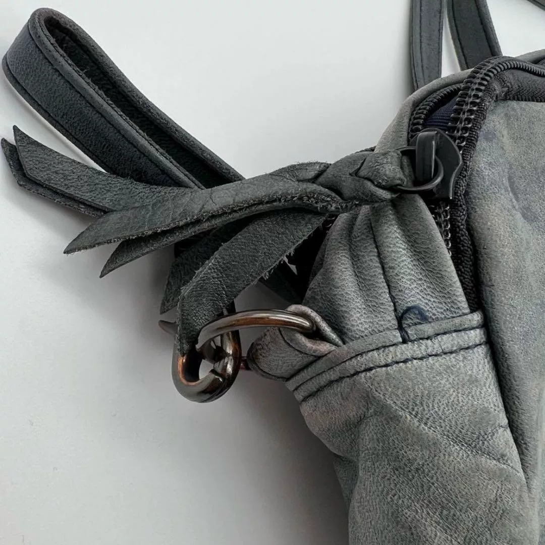 PORTER FRANK Navy Leather Crossbody — label