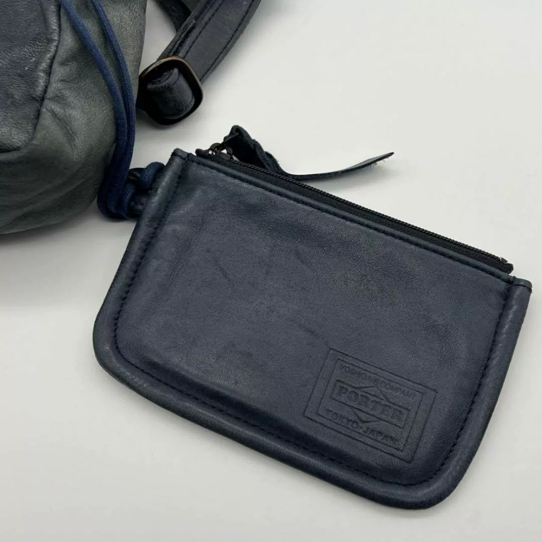 PORTER FRANK Navy Leather Crossbody — detail