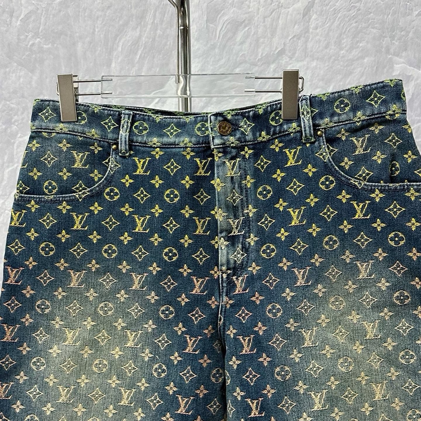 Louis Vuitton Gradient Embroidered Denim Shorts — front