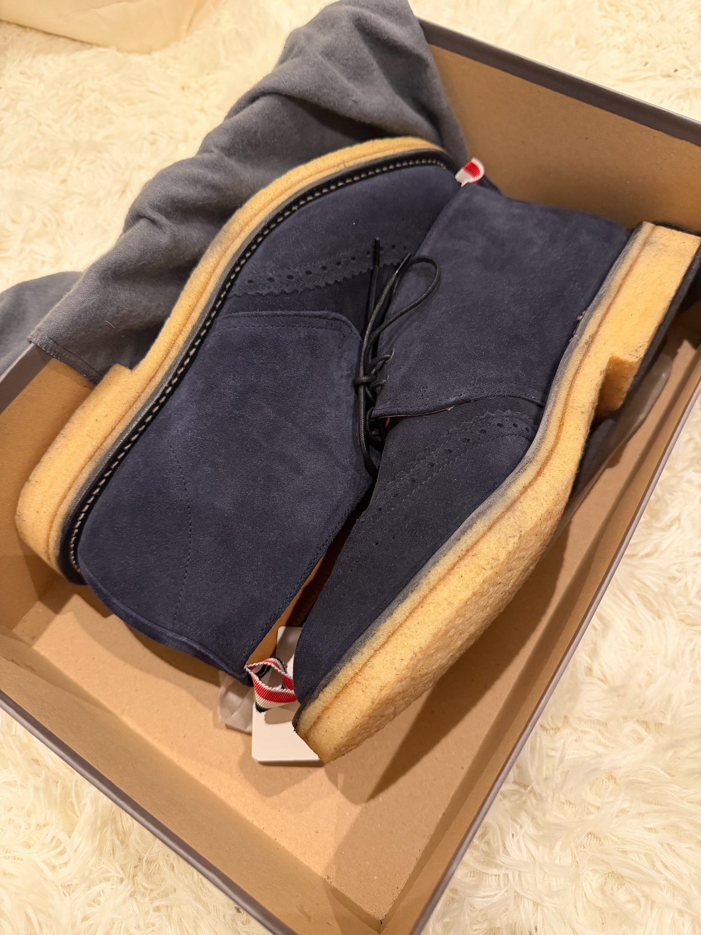 Thom Browne Navy Leather Boots — front